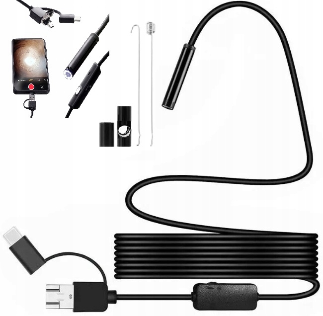 KAMERA INSPEKCYJNA ENDOSKOPOWA ANDROID TELEFON PC USB 3w1 MAGNES LUSTERKO