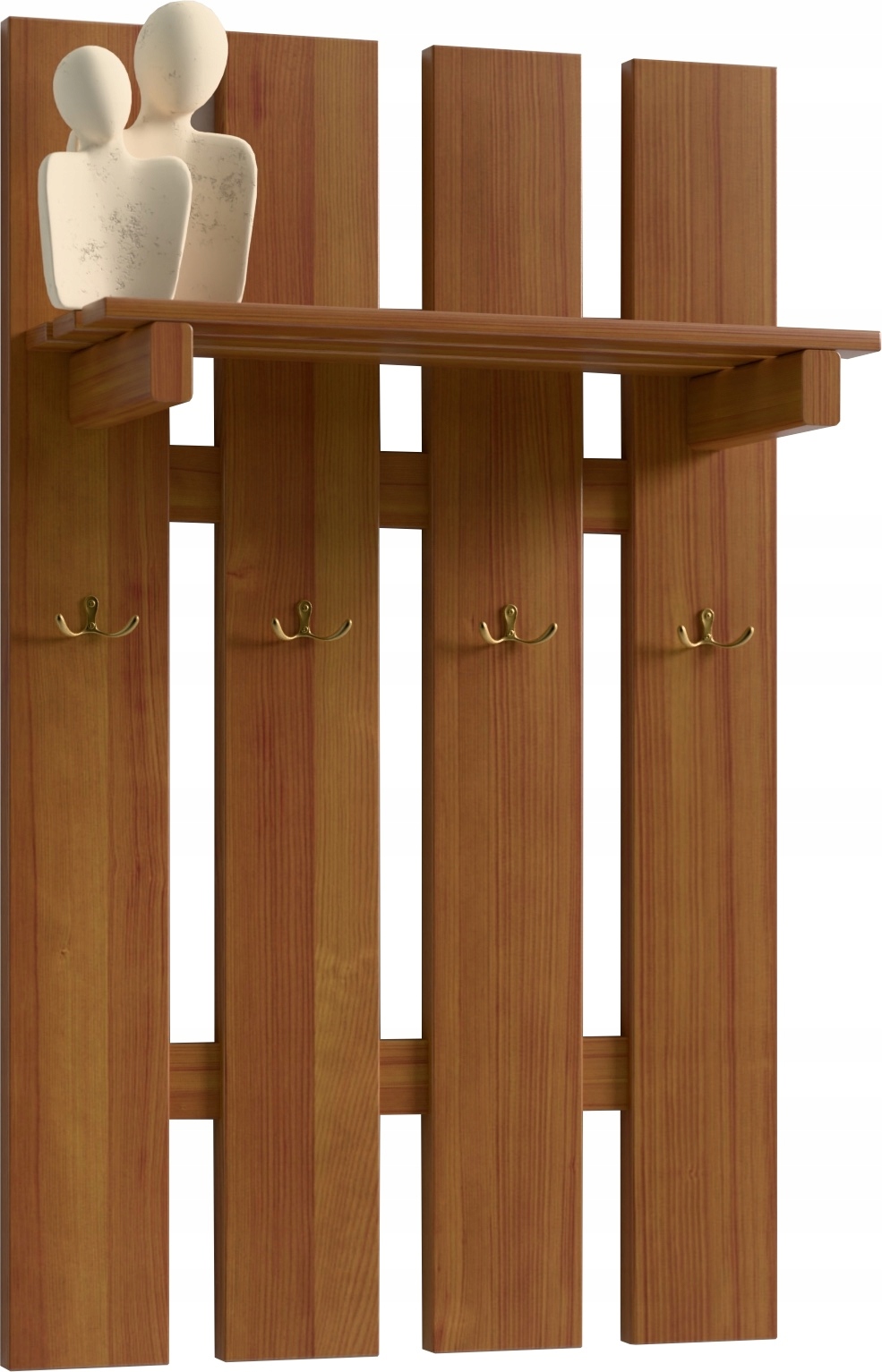 Nástěnný Věšák Na Oblečení S Poličkou, Dřevěný, Kovové Úchytky, Olše