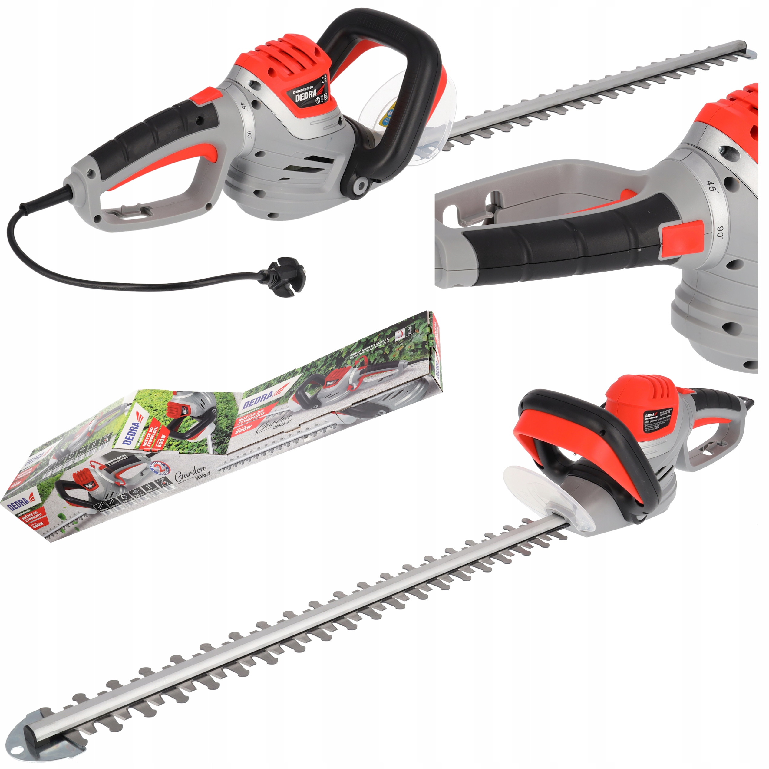 Nożyce do Żywopłotu elektryczne Dedra 61cm 600W Obrotowa rękojeść Sekator