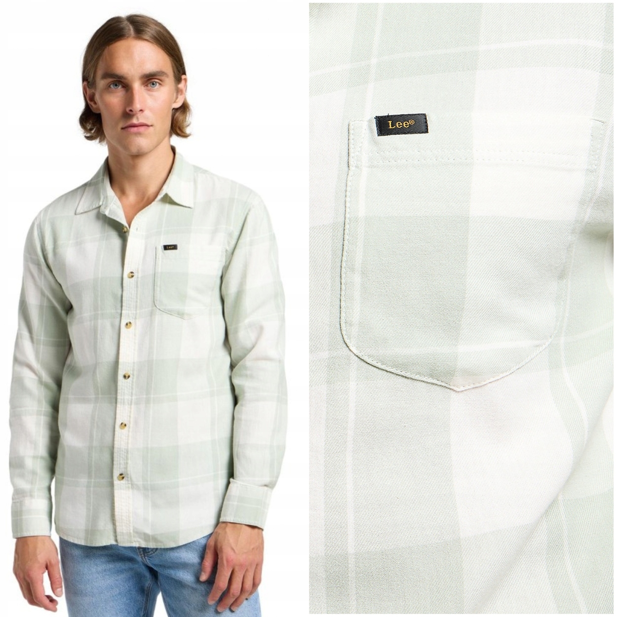 Lee Mercantile Shirt Soft Sage volná pastelová bavlněná kostkovaná košile L