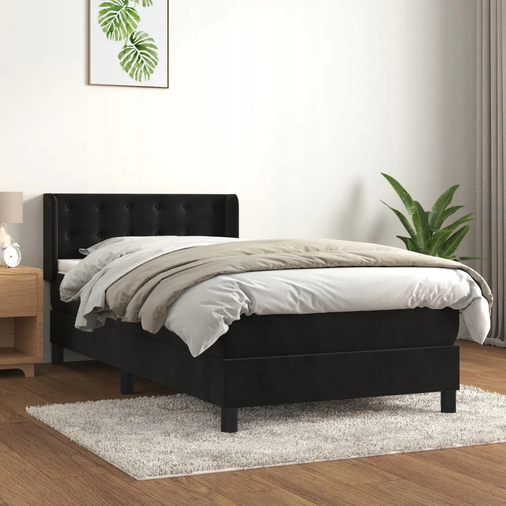 Box spring postel s matrací černá 90x190 cm samet Černý 3131173