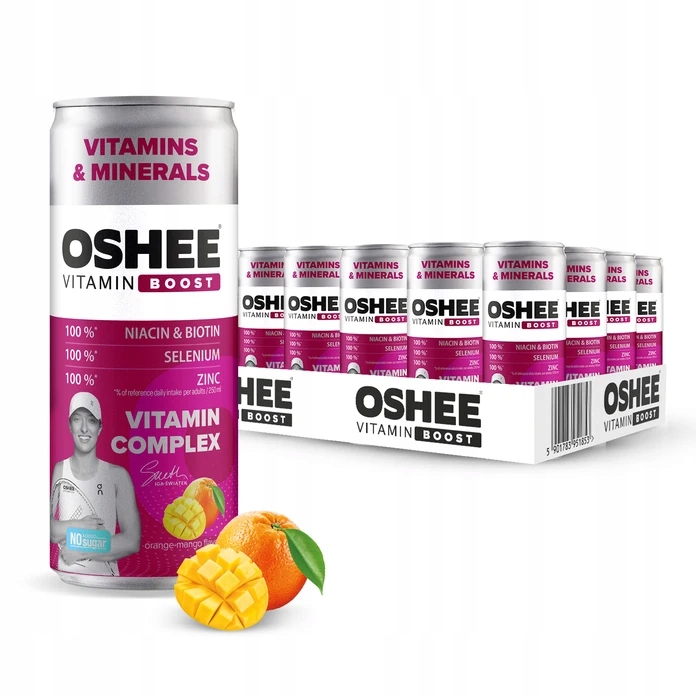 24x Oshee Vitamin Boost Witaminy i Minerały pomarańcza mango 250 ml