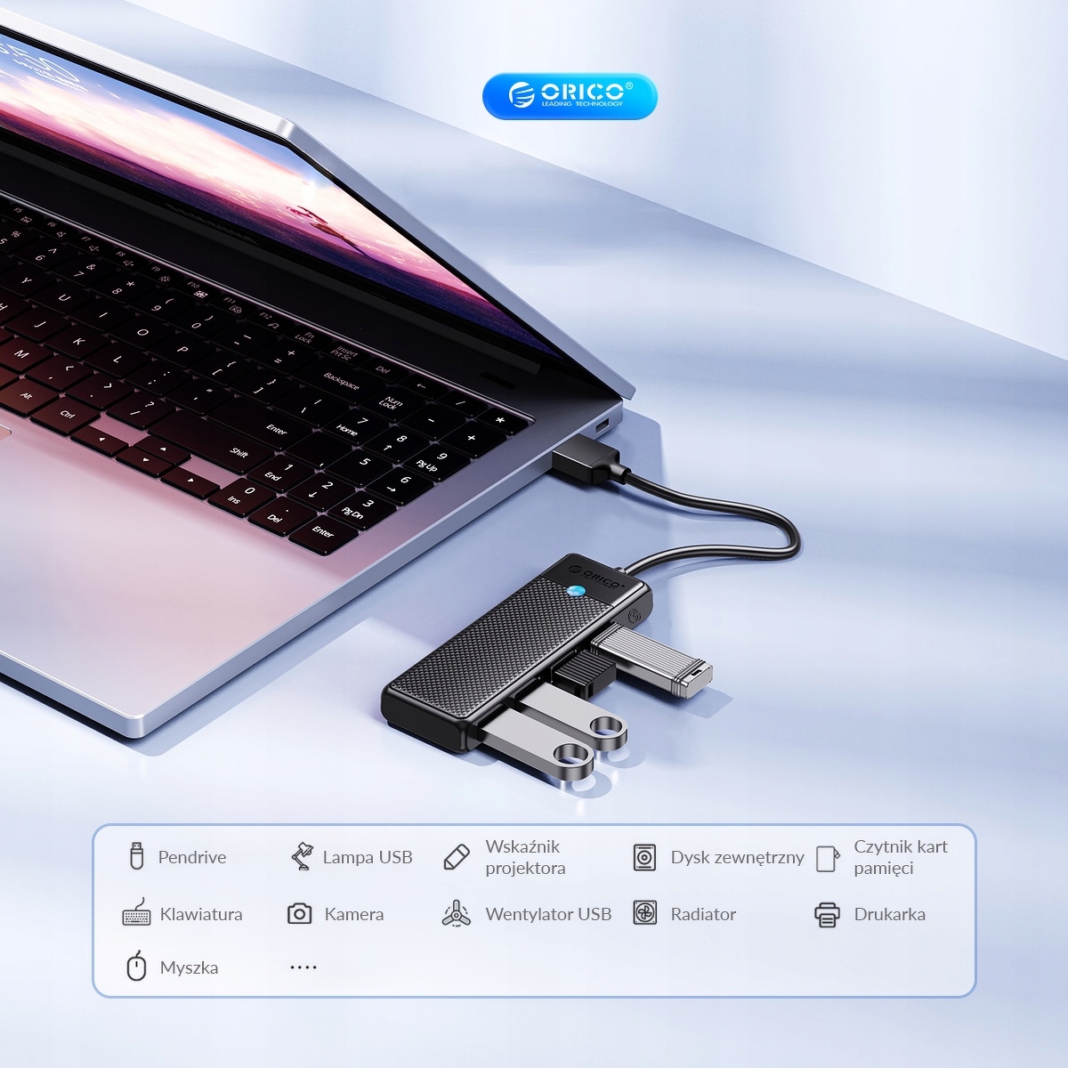 Orico Hub USB-C - 4x USB-A 3.0 5 Gbps LED zgodny z Thunderbolt 3/4 EAN (GTIN) 6941788869004