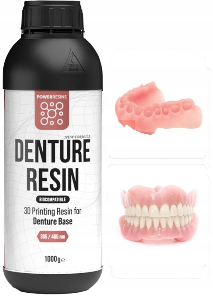 Uv pryskyřice PowerResins Denture Stomatologická 1 kg 1 l pro 3D tiskárnu Trvanlivá