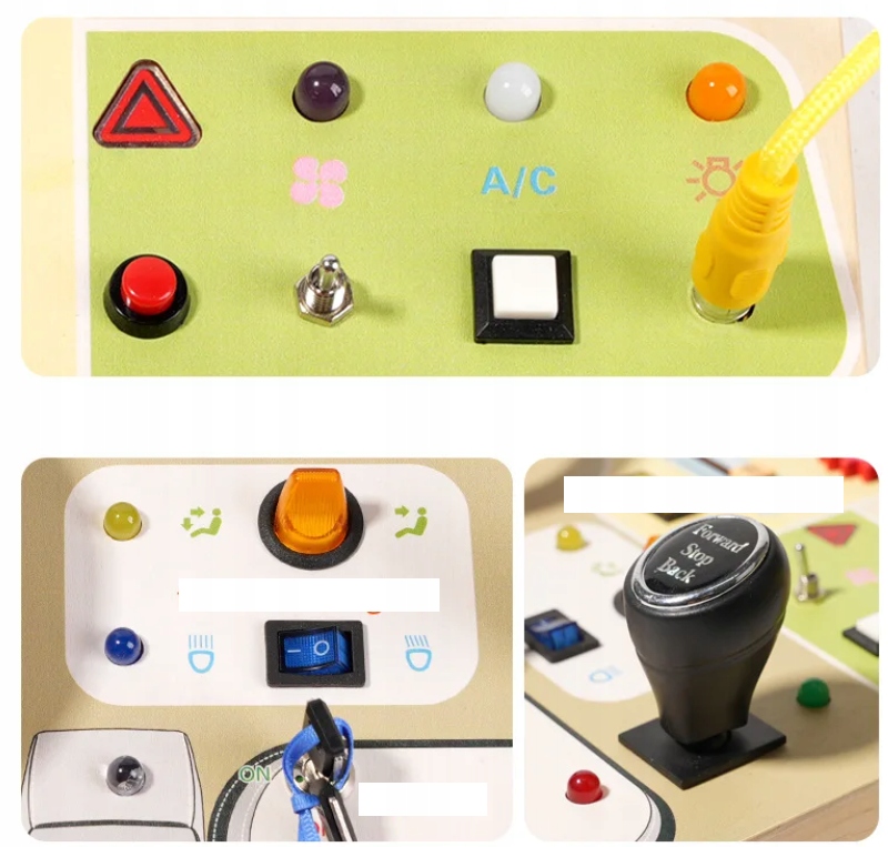 TABLICA MANIPULACYJNA DREWNIANA PANEL SENSORYCZNY KONTROLER LED PRZEŁĄCZNIK Materiał drewno