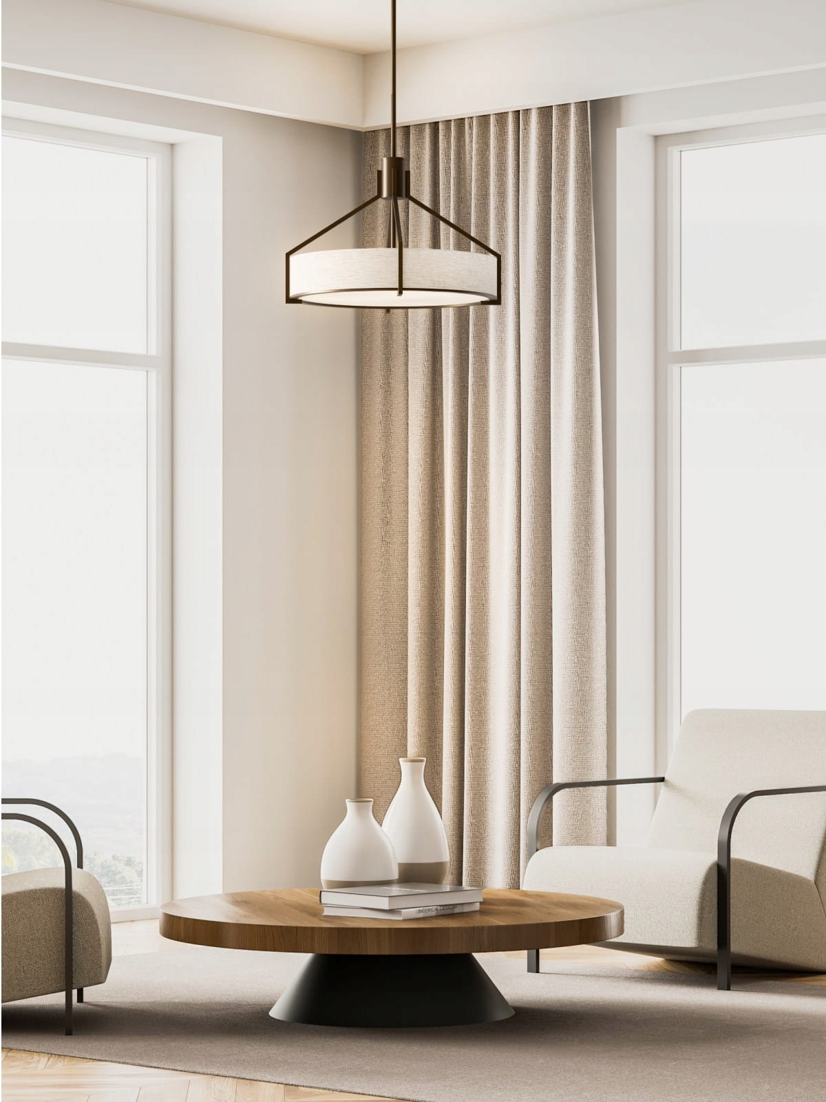 Dortová lampa z tkaniny Doretto Chocco 50 s čokoládovým podstavcem do kuchyně