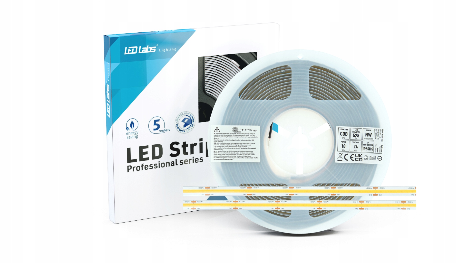 Led Páska 10W/m 3000K Teplá Barva 850lm/m 24V DC IP65HS Led Labs 5m