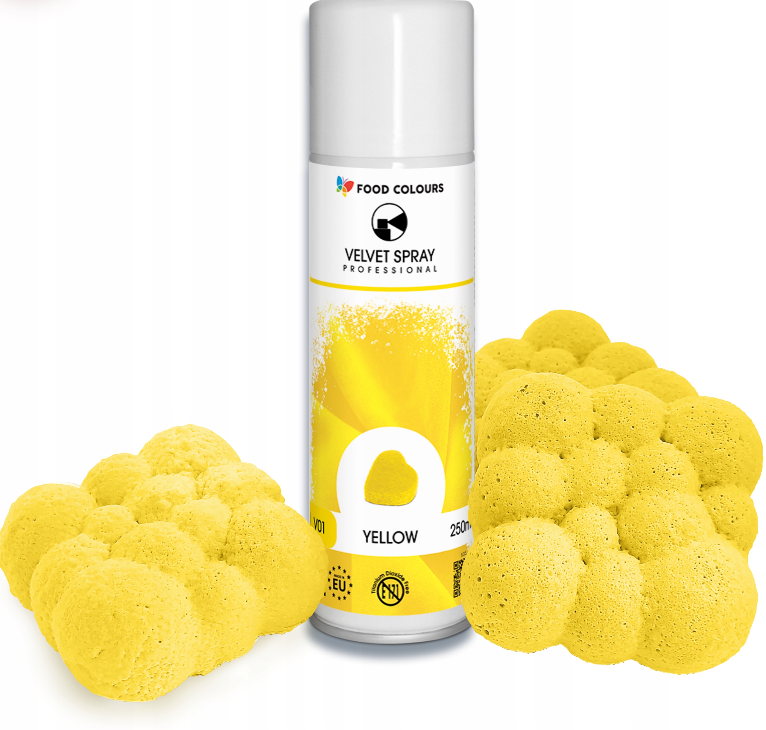 Levně Potravinářský Semiš Ve Spreji jedlý Žlutý 250 ml dorty monoporce Food Colours