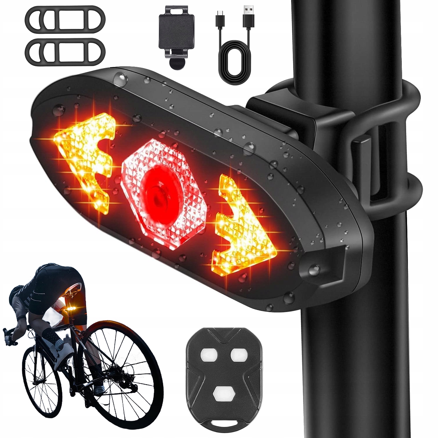 Lampka Tylna Rowerowa Z Pilotem Kierunkowskazy 5 Trybów Wodoodporna IPX4