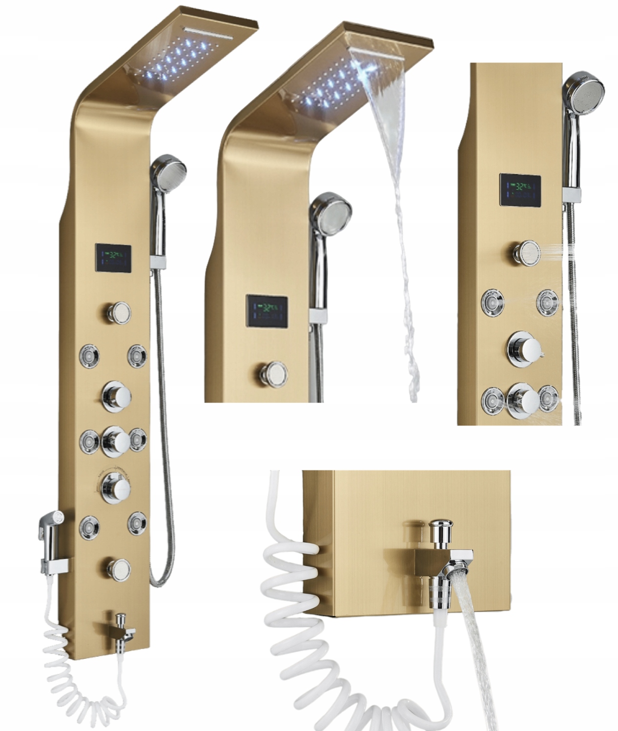 Sprchový panel Led sprchový vodopád hydromasážny displej Zlatý