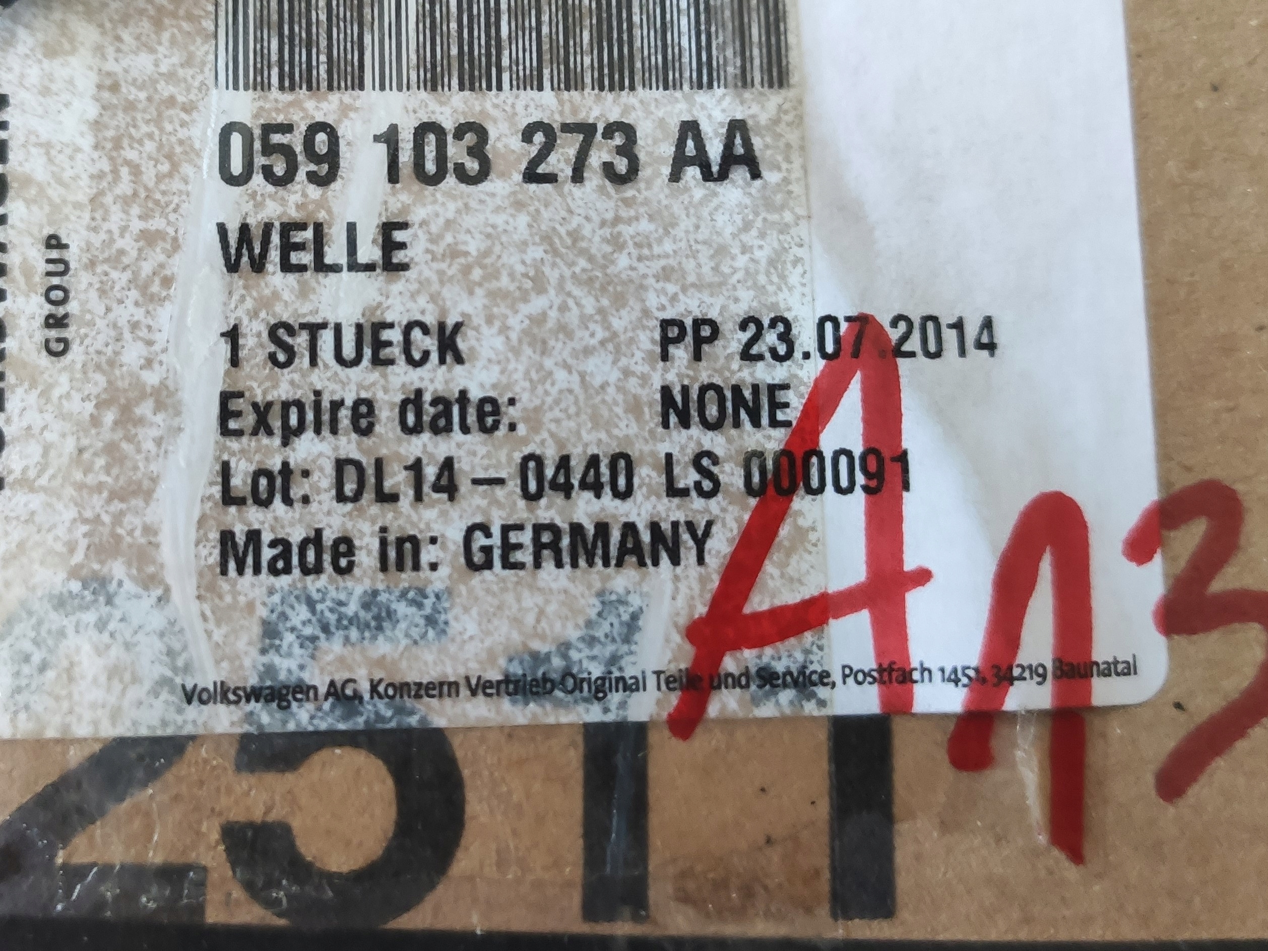 AUDI 2 7 3 0TDI walek balansowy 059103273AA Part manufacturer Audi OE