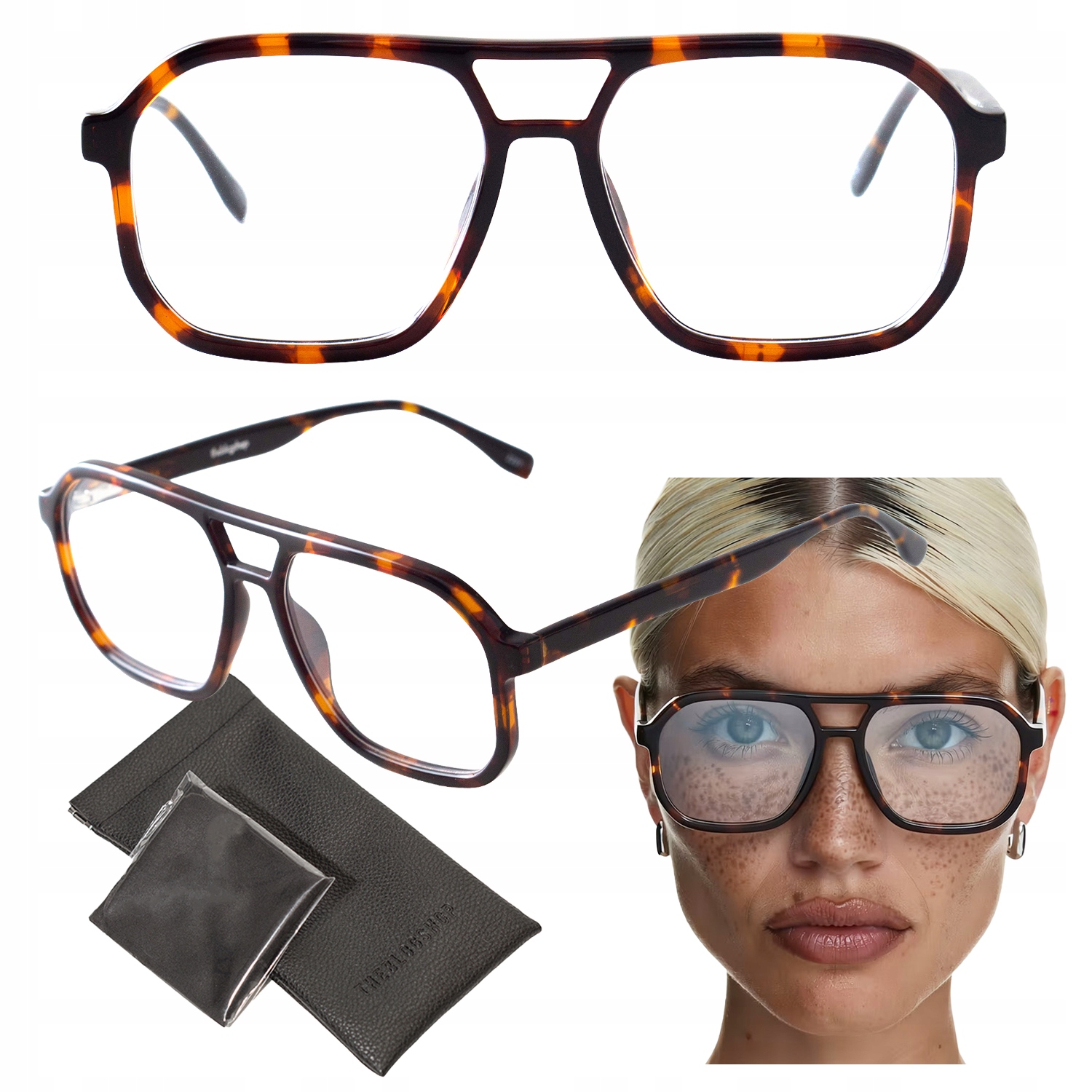 Brýle bez dioptrií Pilotky hnědé dámské pánské eko acetát Flex rám korekce