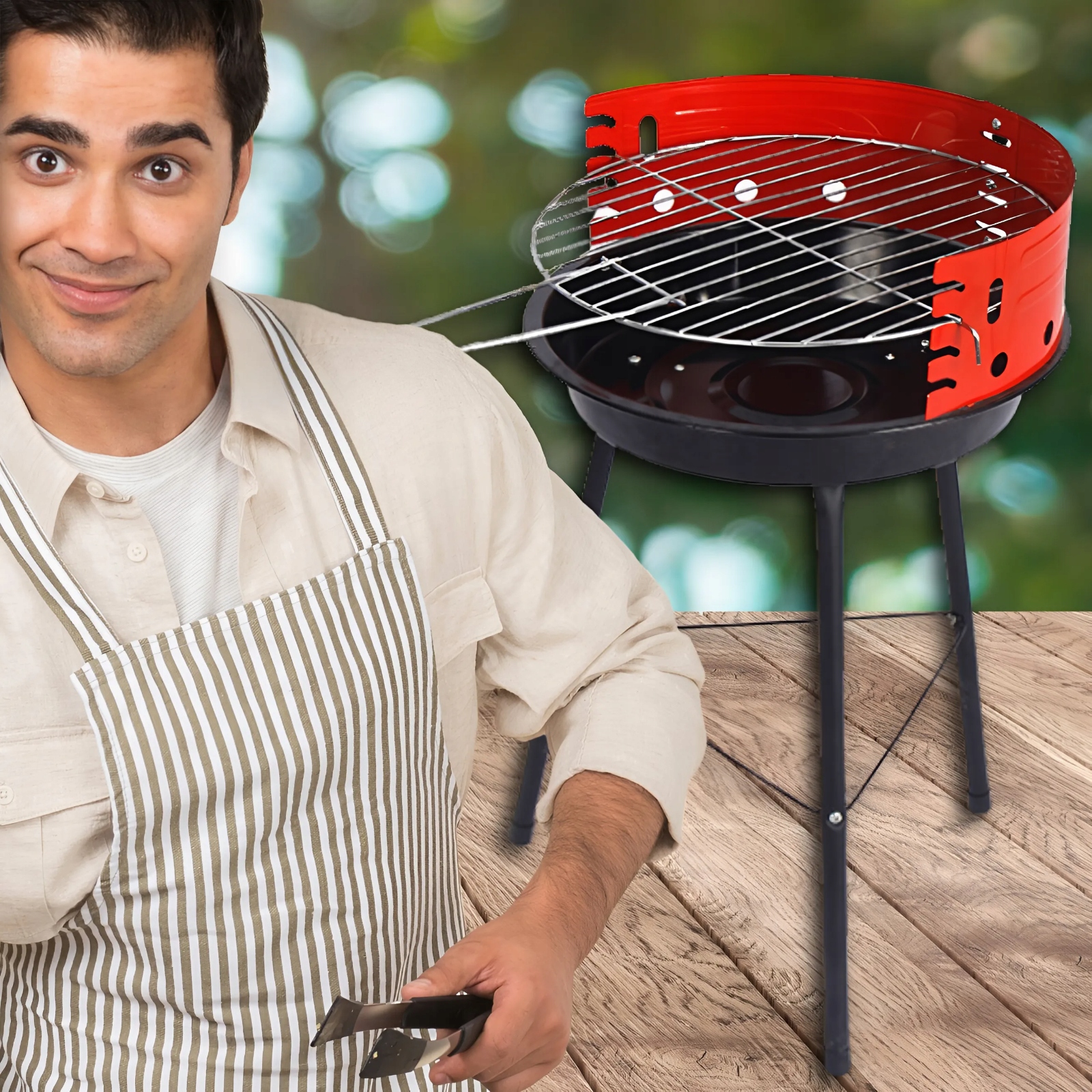 GRILL OGRODOWY WĘGLOWY DO OGRODU TARASU NA WĘGIEL SKŁADANY 35CM + RUSZT Materiał stal