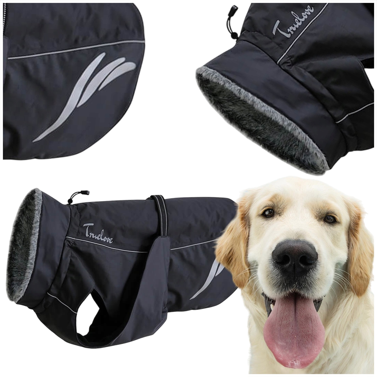 Levně Zimní Zateplená Bunda Pro Psa Truelove Comfort Plus Černá 5XL 60 cm