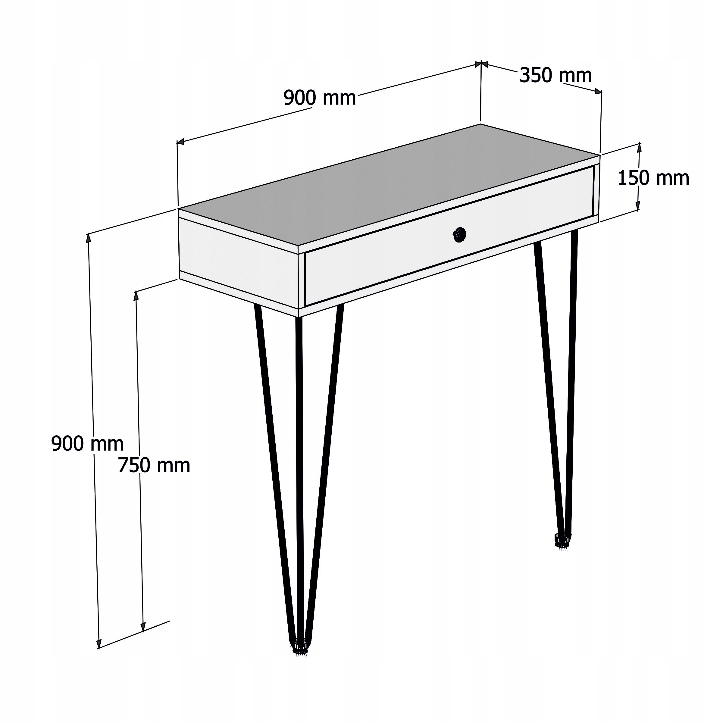 KONSOLA Z SZUFLADĄ 90cm LOFT PRZEDPOKOJU Surowy Styl Salonu Orzech Włoski Szerokość mebla 90 cm