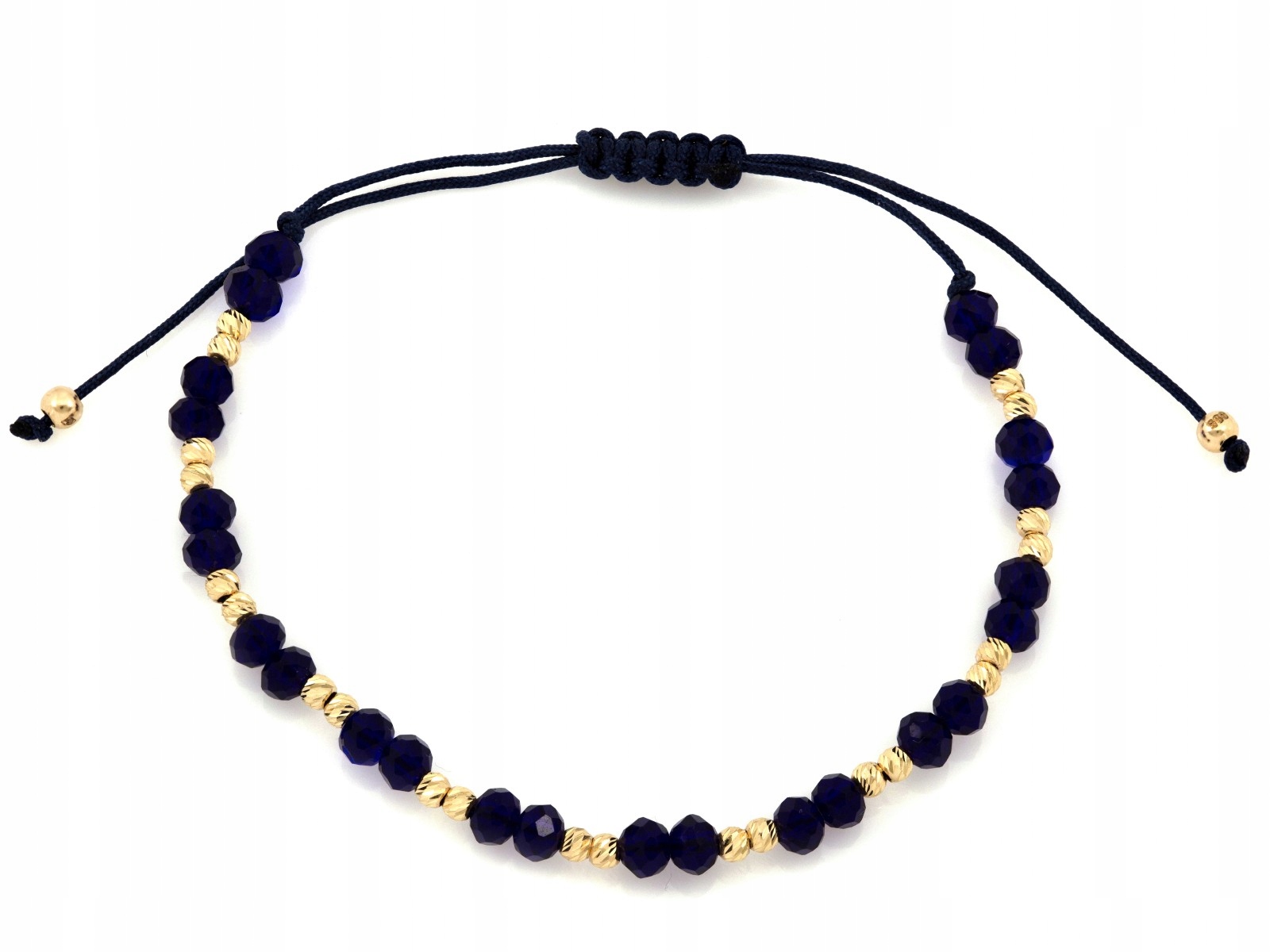 Náramek ze zlata 585 14k s kuličkami na modré šňůře, 0.80 g, stylový