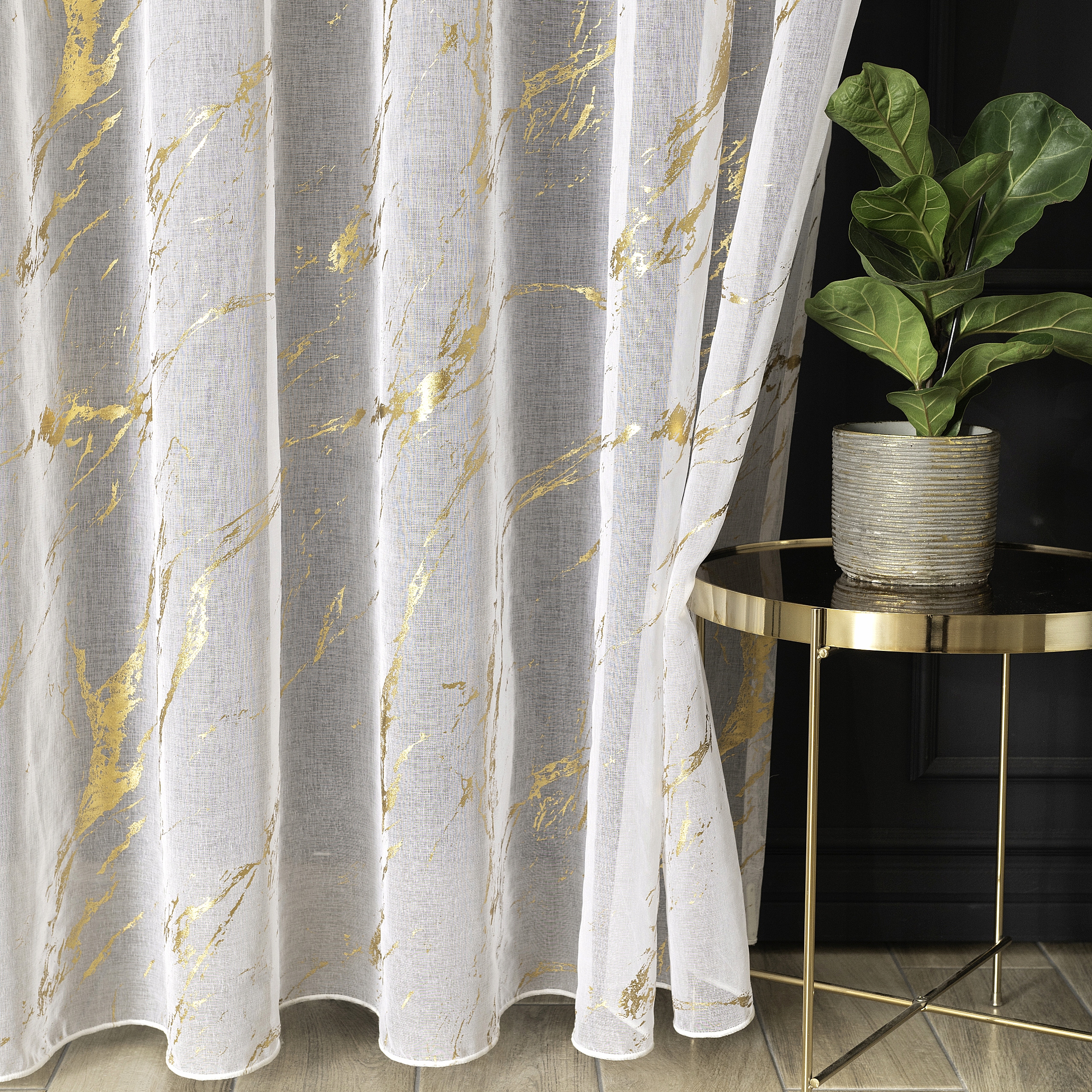 FIRANA GOTOWA ZŁOTA DRUKOWANA ZASŁONA ETAMINA BIAŁA OŁOWIANKA - 200x230 Marka inna