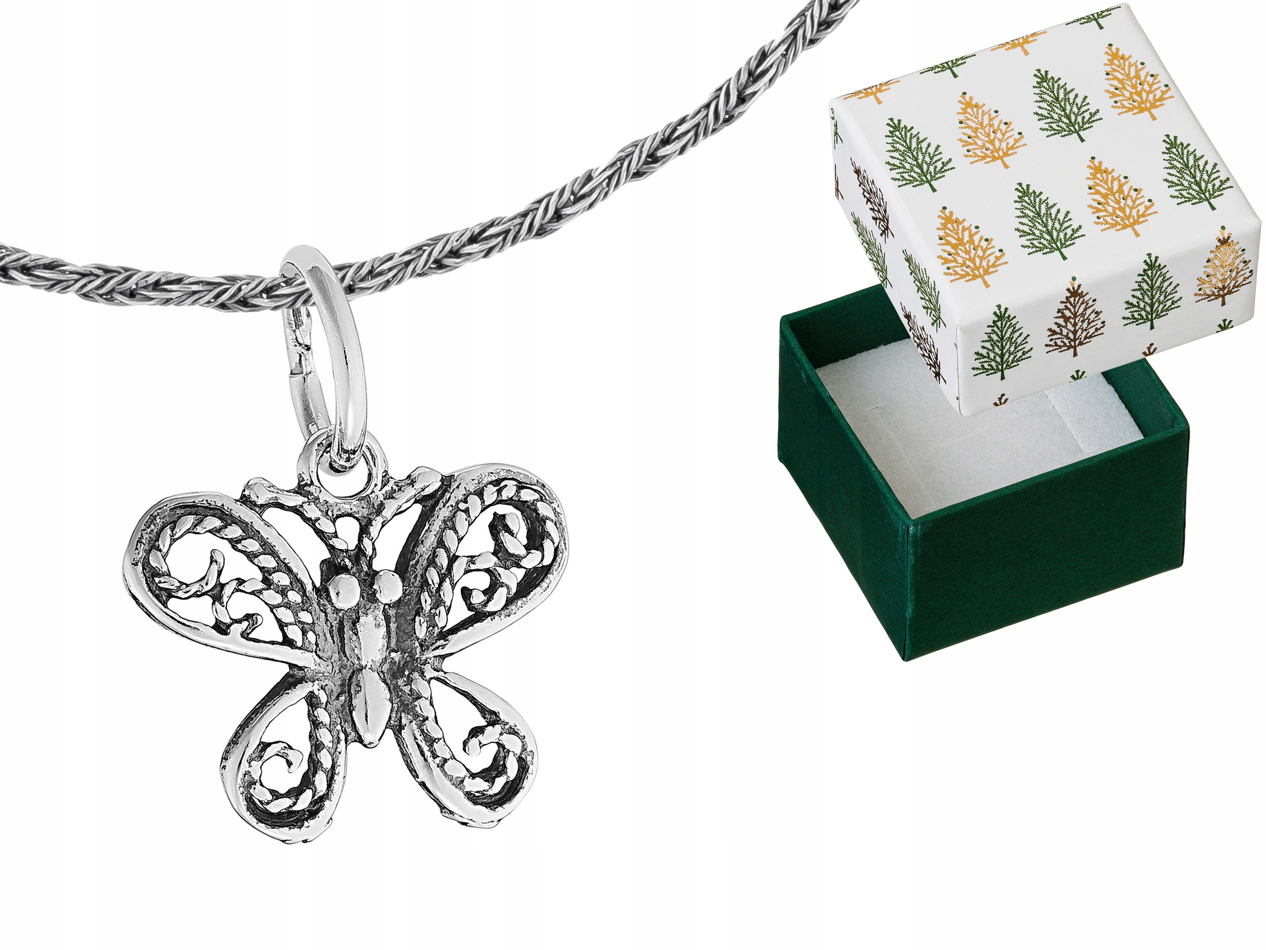 Stříbrný náhrdelník Motýl Přívěsek Oxidovaný Přívěsek Motýlek Řetízek 50