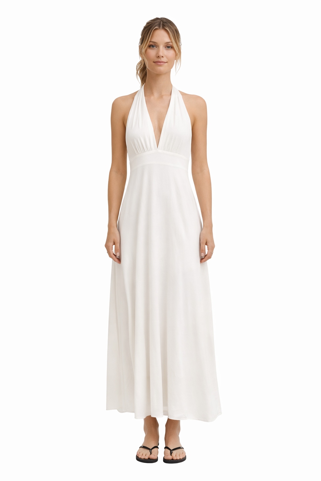 Bílé Šaty S Splývavým Výstřihem Na Léto, Velikost 1I4A