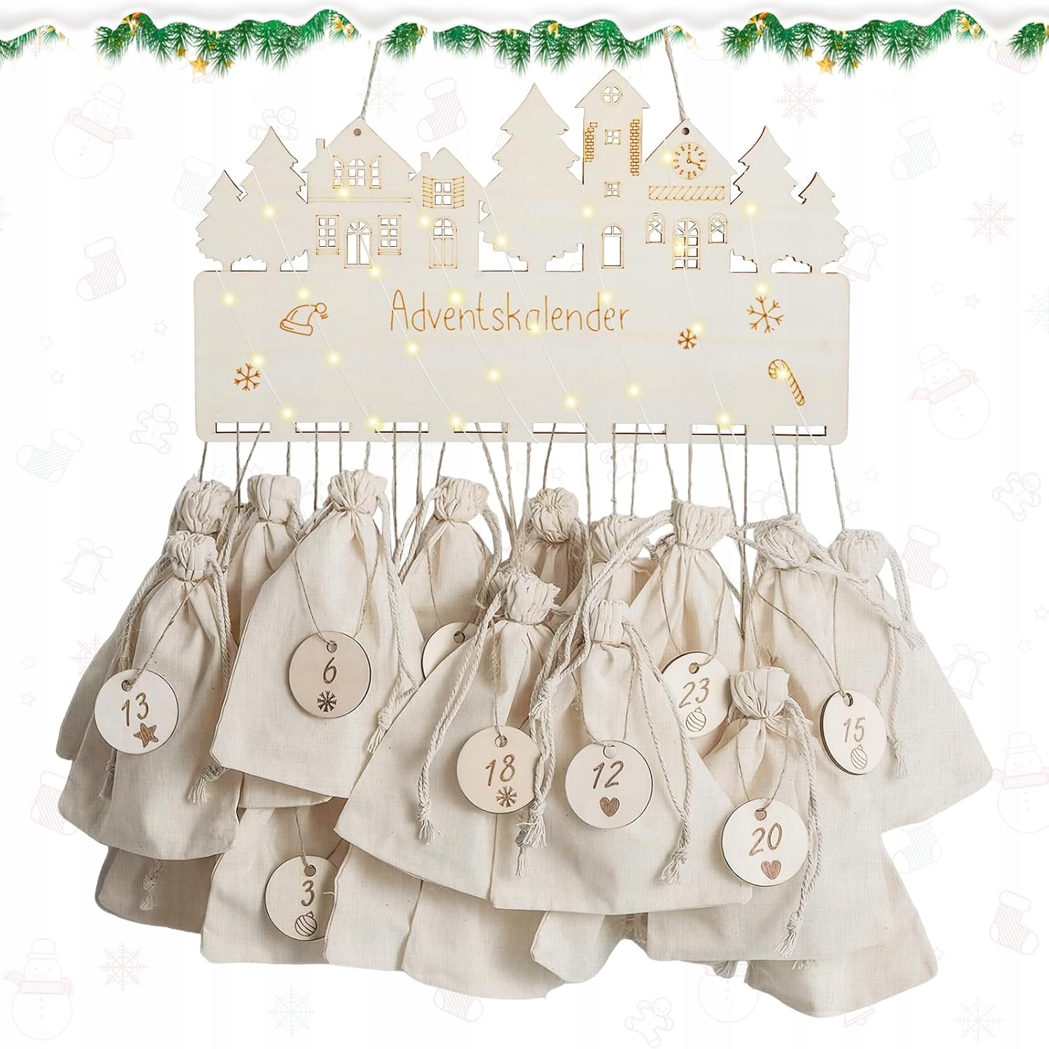 Adventní kalendář 2025 k naplnění Led 24 jutových sáčků Diy