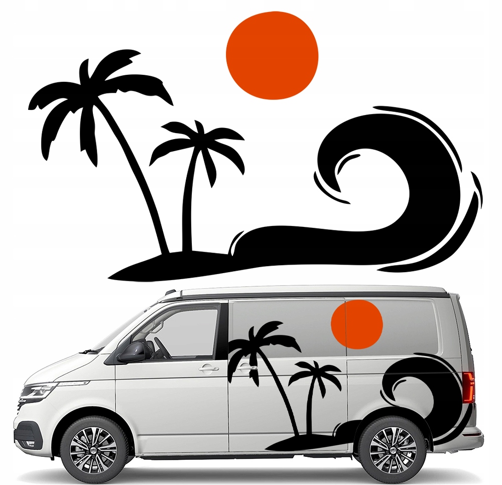 Nálepka Grafika na karavan Palmy Pláž Beach Fala 90x151