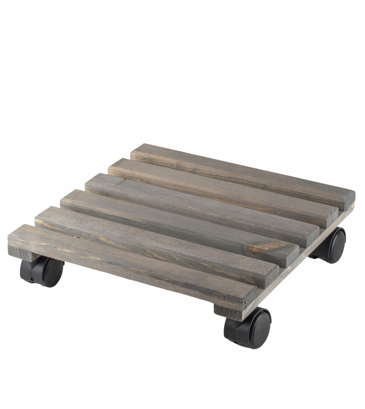 PODSTAWKA DREWNIANA NA KÓŁKACH pod doniczkę WYTRZYMAŁA SZARA szer. 28cm