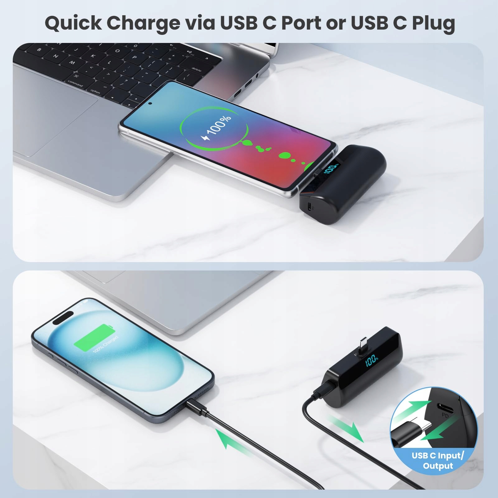 FEOB Mini Power Bank 5200mAh Szybkie Ładowanie USB C LCD iPhone Samsung — miniatura 5