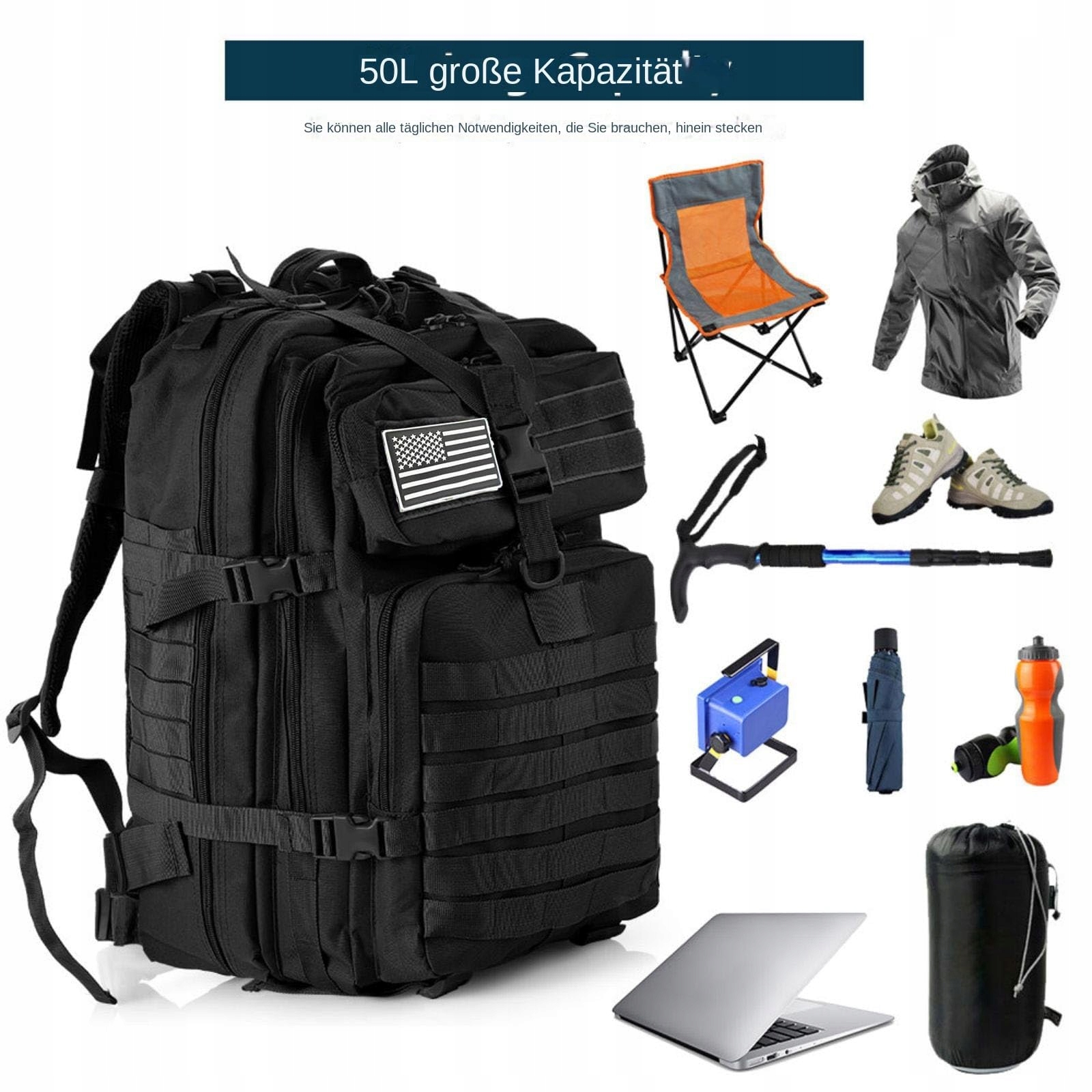 GUJOIN Plecak Wojskowy 50L Nylon Wodoodporny Do Wędkowania i Polowań — miniatura 6