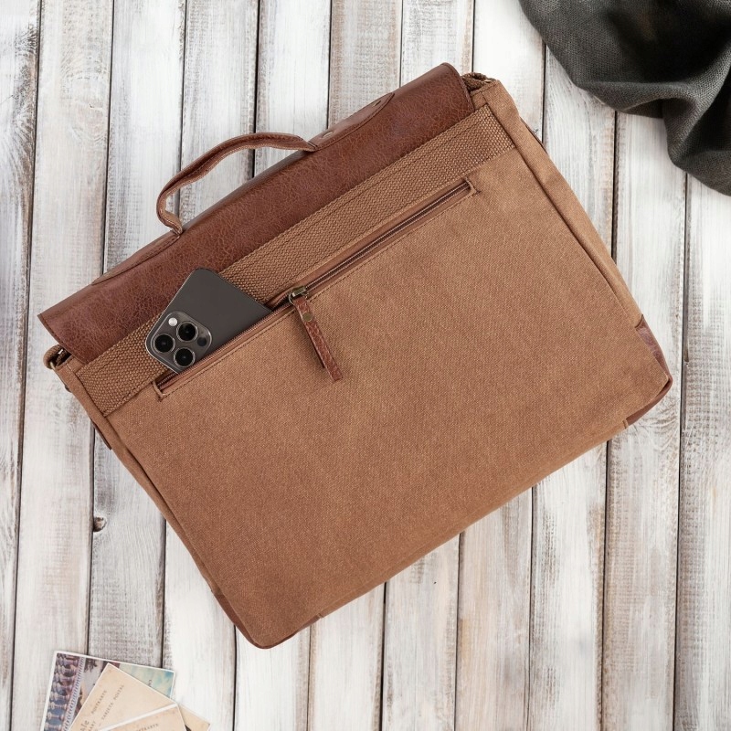 BRĄZOWA TORBA MĘSKA NA RAMIĘ ZE SKÓRY WEGAŃSKIEJ Marka Paolo Peruzzi