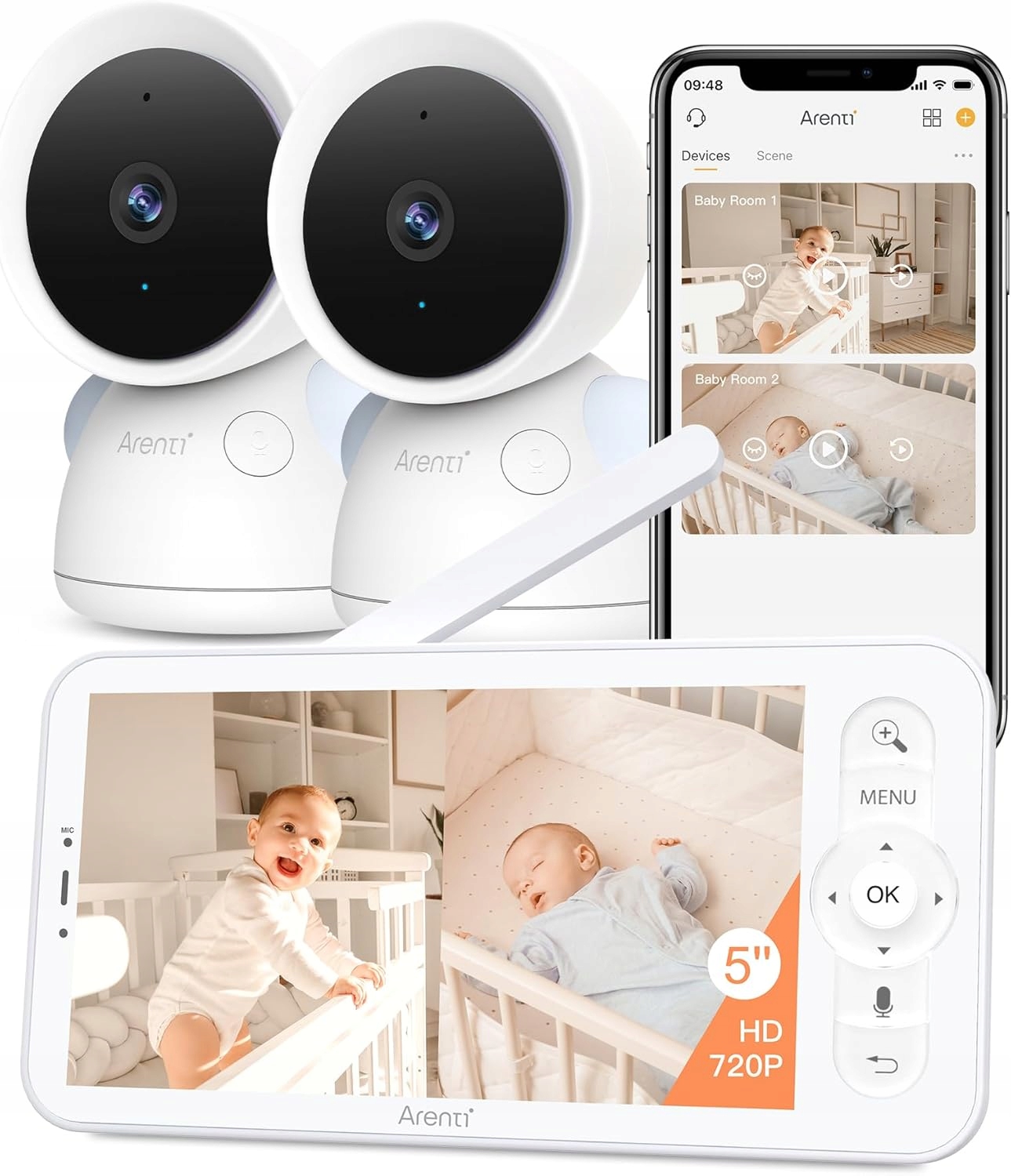 ARENTI Baby Monitor 2 Kamery 2K 5 Calowy WiFi PTZ 355 Stopni Alexa — miniatura 8