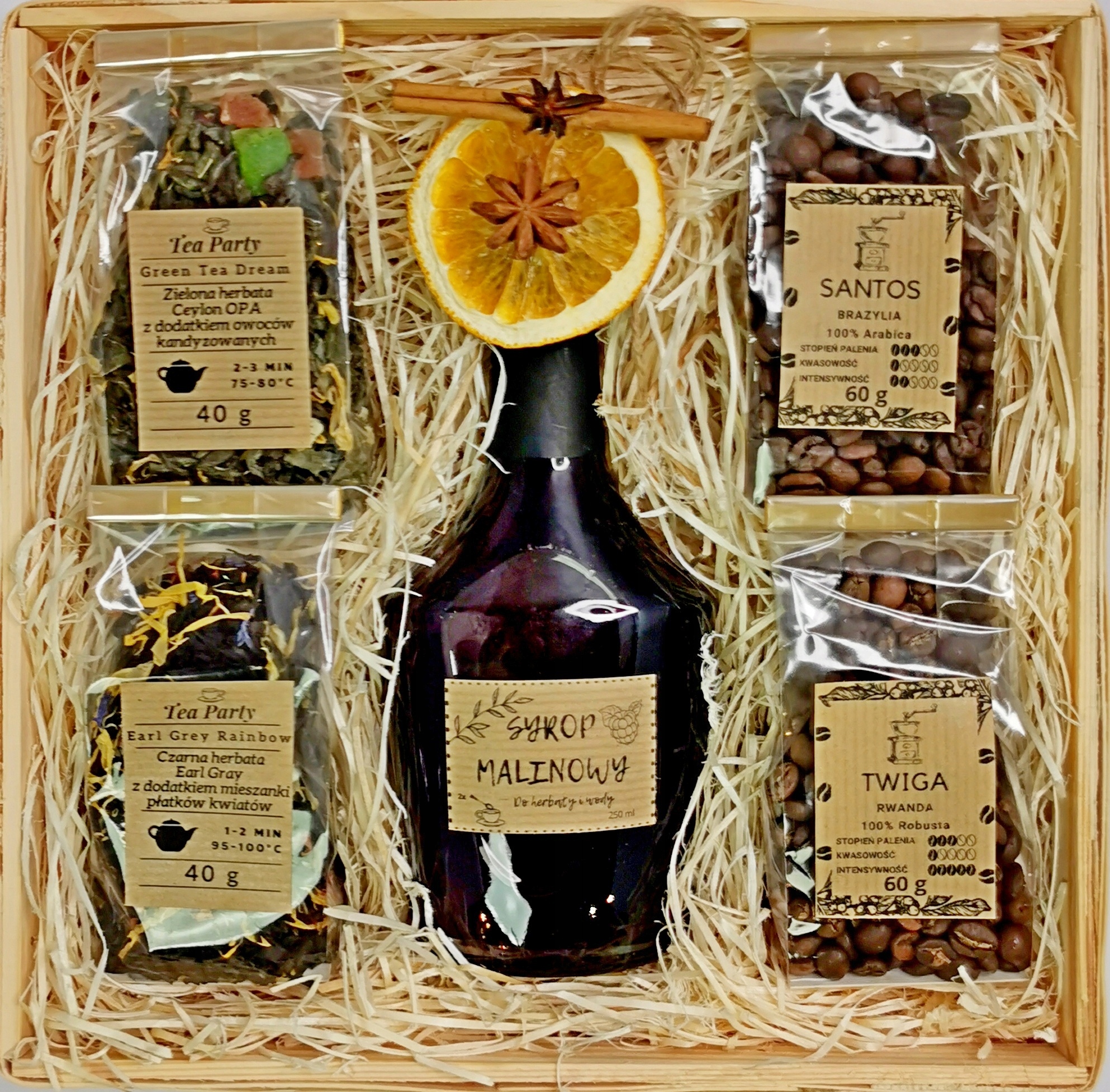 Levně Dárkový Košík Sirup malina Káva Čajová sada Box Dárek