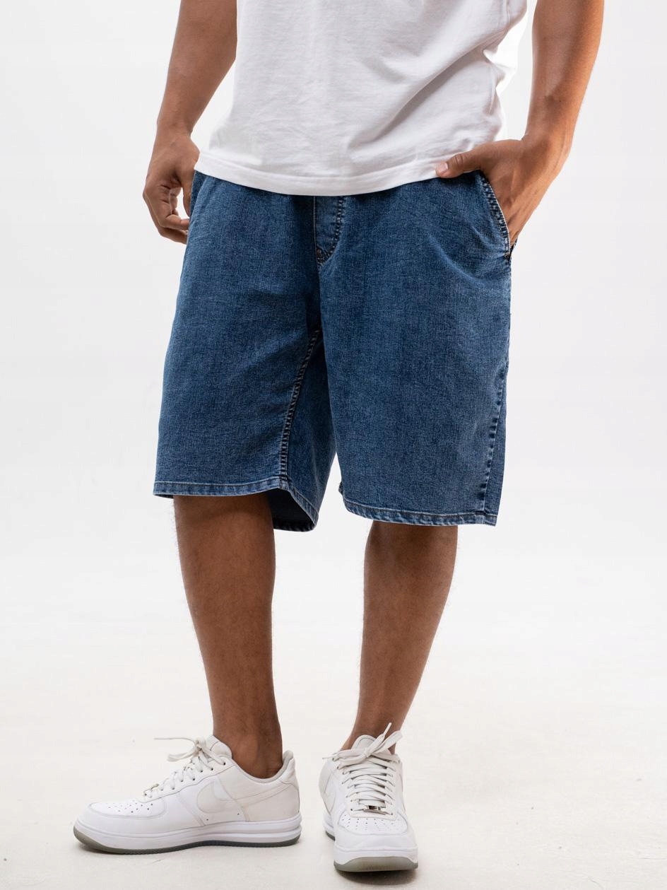 Krátké Kraťasy Široké Baggy Pánské Modré Zlaté LD M