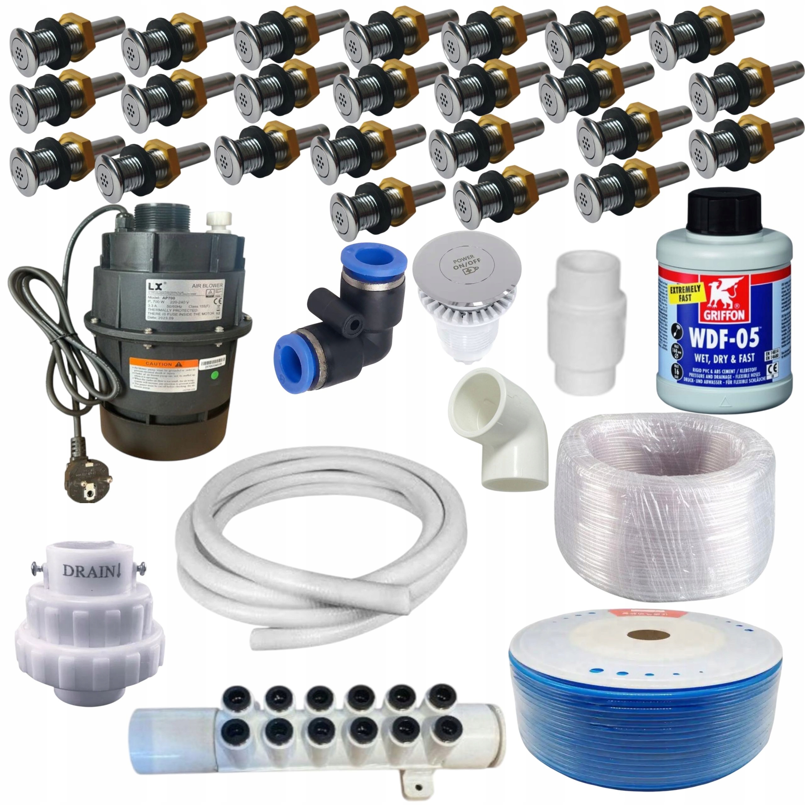 Aeromasáž 700W 24 trysek Vzduchová masáž vířivky pro zahradní balíčky Sada