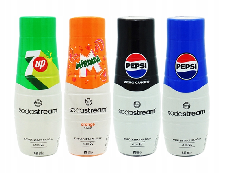 4x SYROP KONCENTRAT SODASTREAM 7UP MIRINDA PEPSI / MAX 9L NAPOJU z 440ml Stan opakowania oryginalne