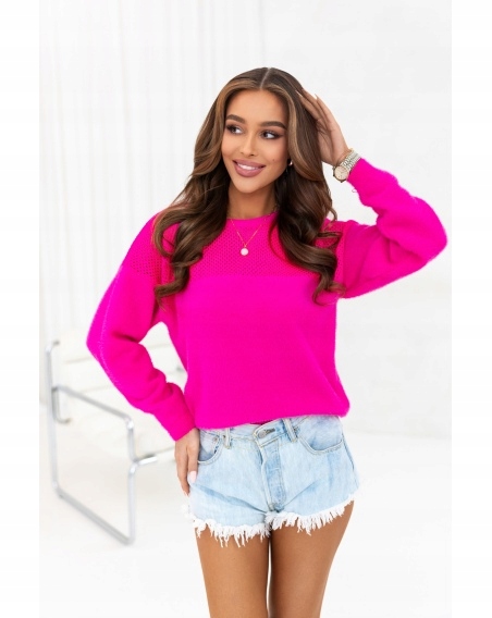 Dámský svetr Nová Kolekce Jaro 2026 Oversize Ažurová Fuchsiová