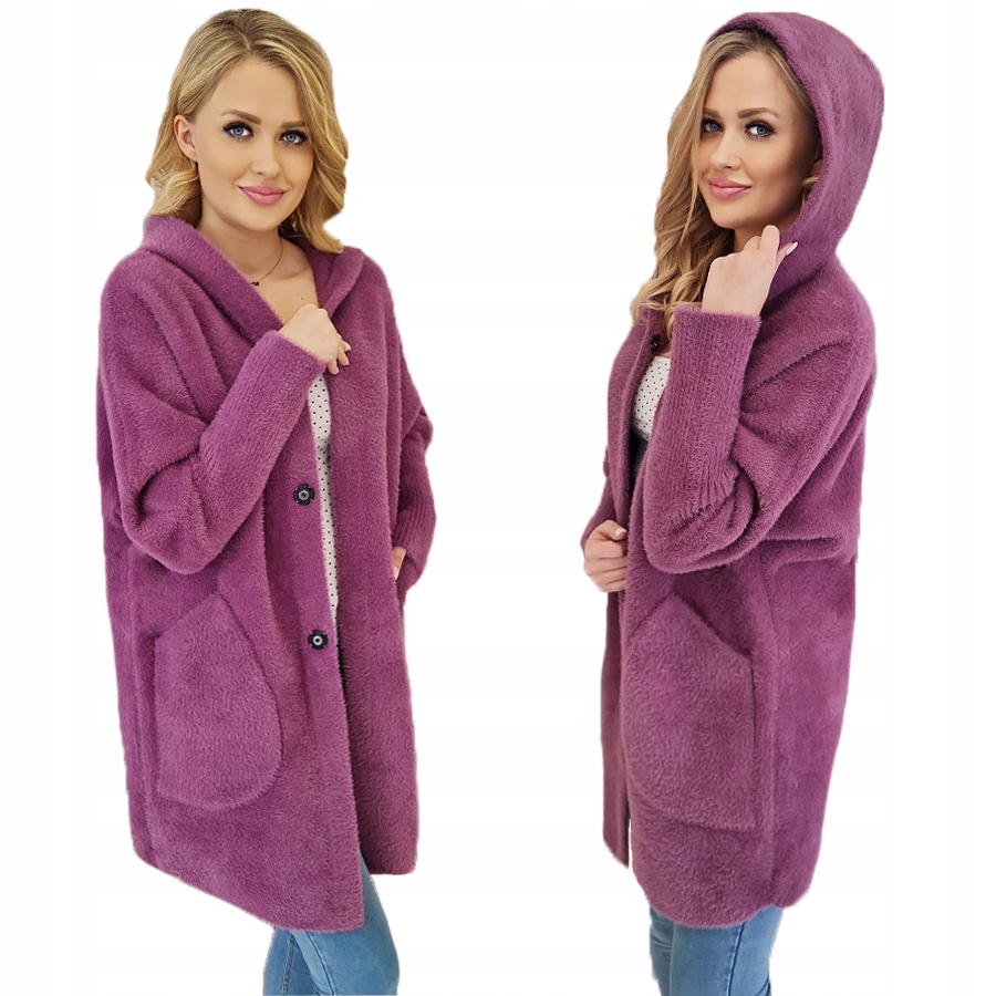 Kabát Alpaka Kapuce Vlna Barvy Oversize Vřesová