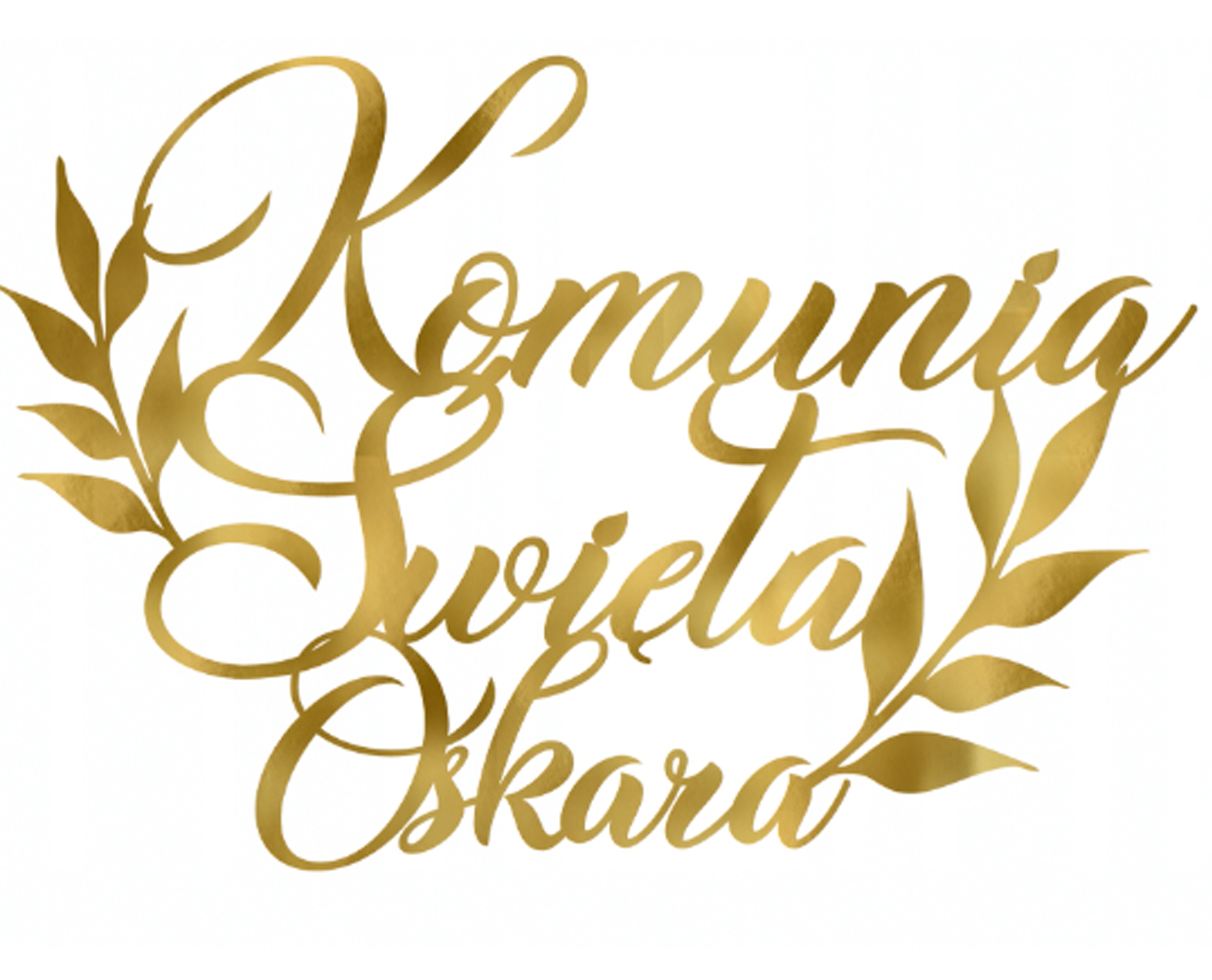 TOPPER toper listki na tort Pierwsza KOMUNIA Św. + IMIĘ Stan opakowania oryginalne