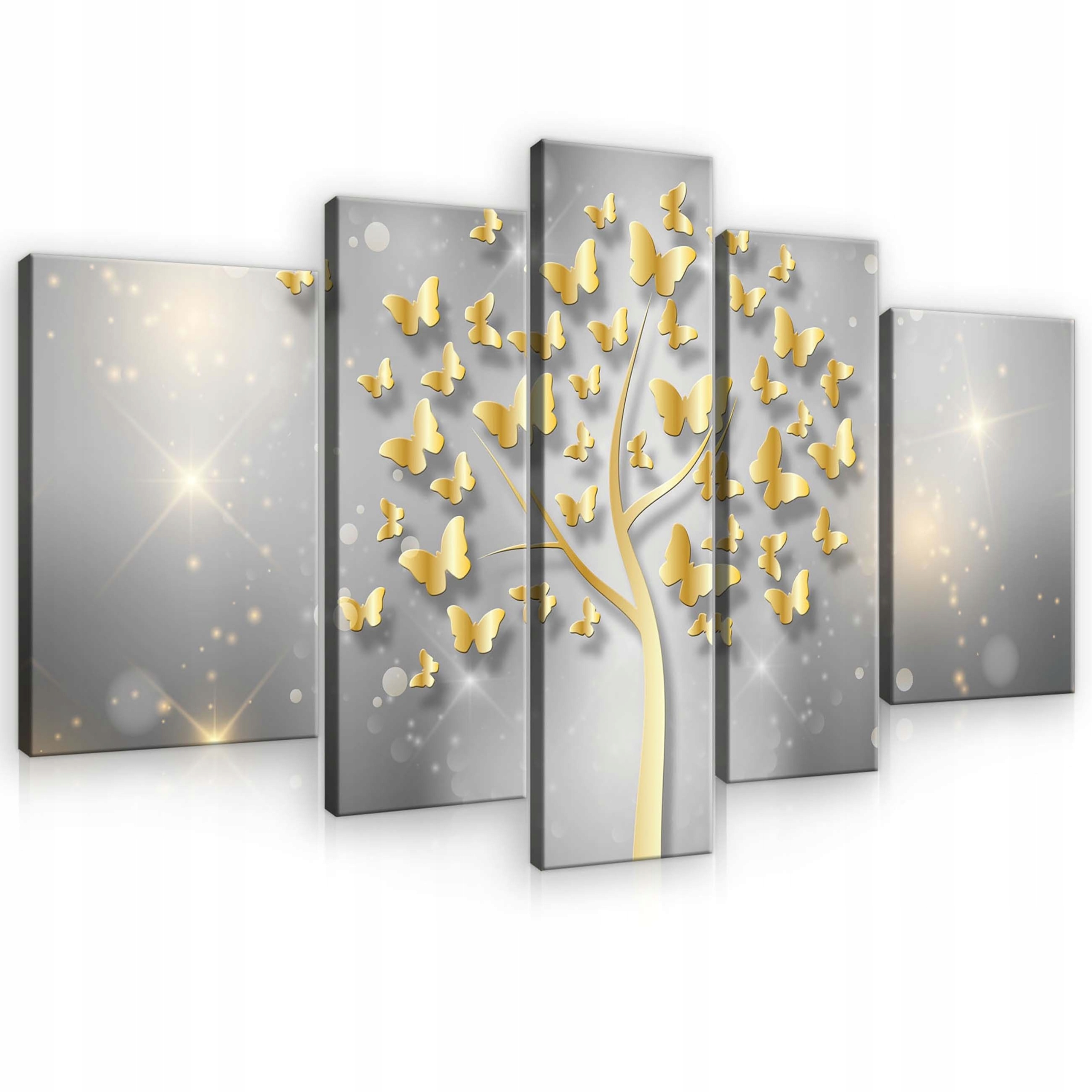 Obraz 170x100 modulárny strom života abstrakcia zlaté motýle nádej