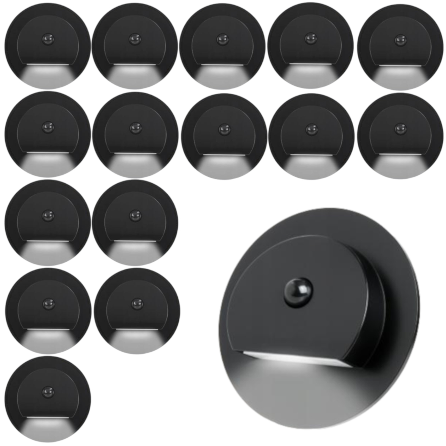 16 X Kulatá Schodišťová Lampa Na Schody Led 230V S Detektorem V Rámu