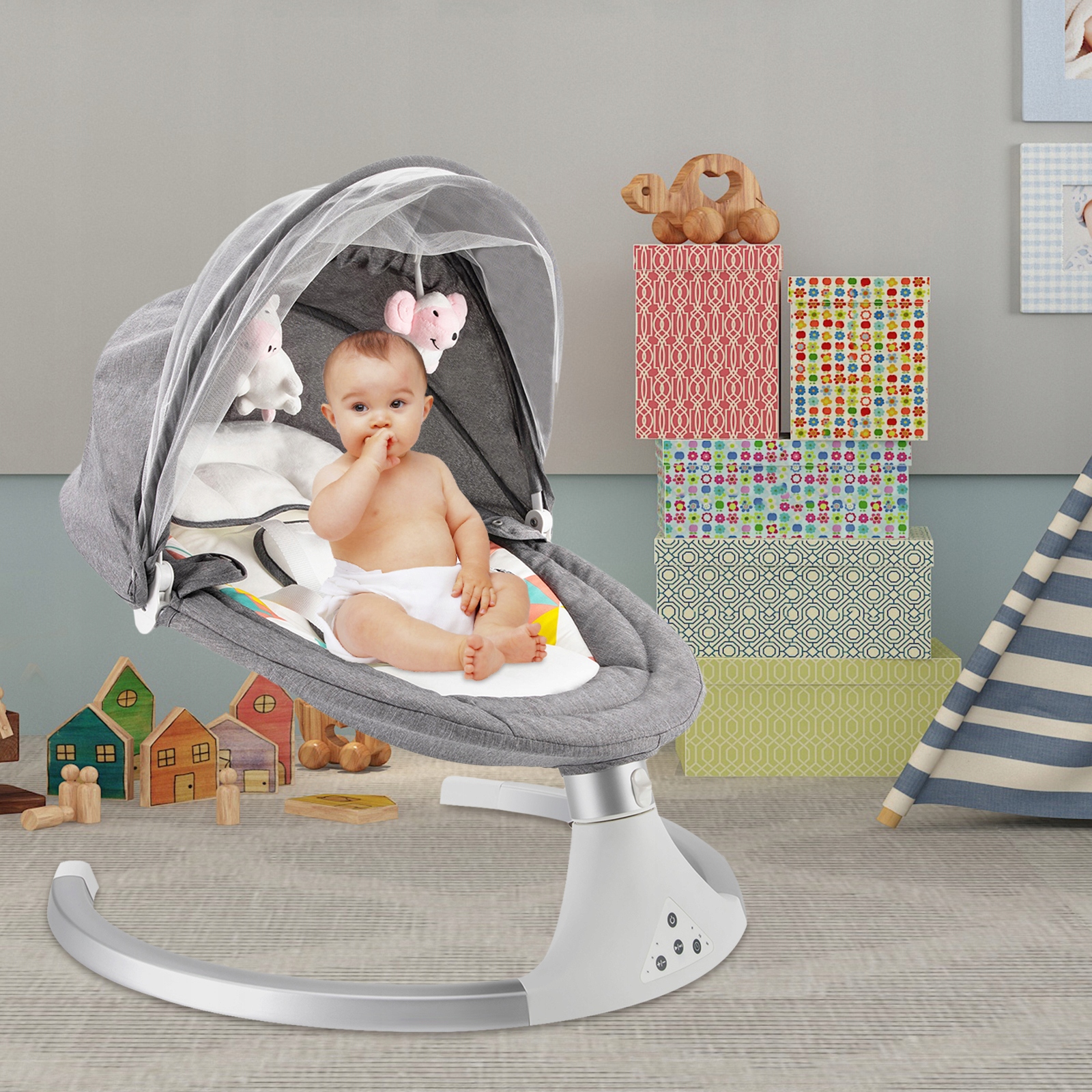 Elektryczny zdalnie sterowany bujaczek dla niemowląt Auto-Swing Marka inna