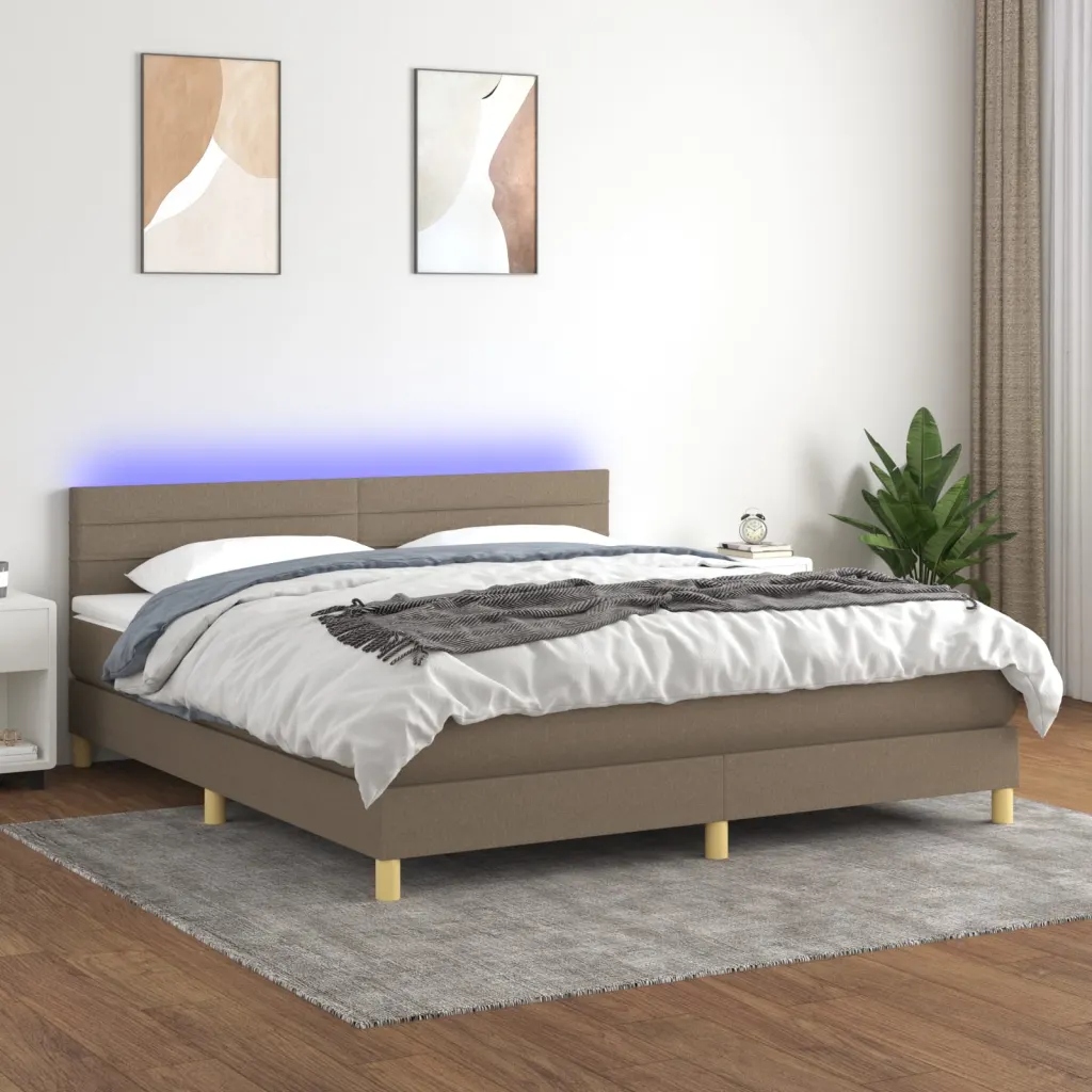 Box spring postel s matrací a Led taupe 180x200 cm textil Hnědošedá 3133817