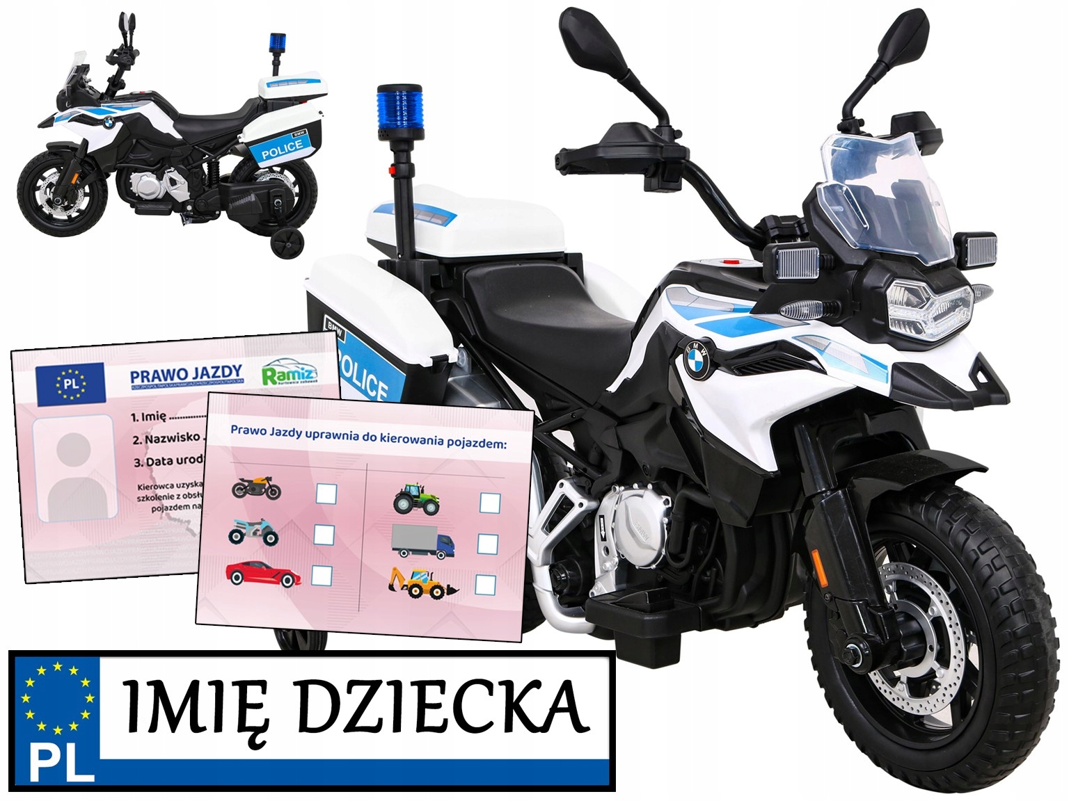 duży Motor Dla Dzieci na akumulator Bmw F850 Policja mały policjant Tablica