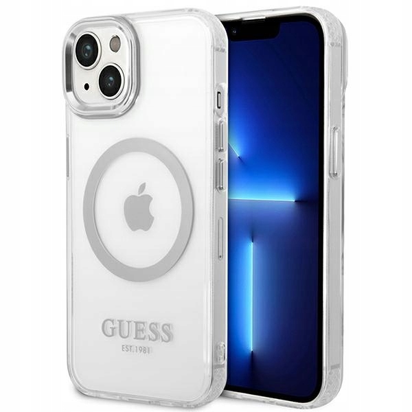 Originální pouzdro Guess pro iPhone 14 Plus 15 Plus 6.7", stříbrný obal Magsafe