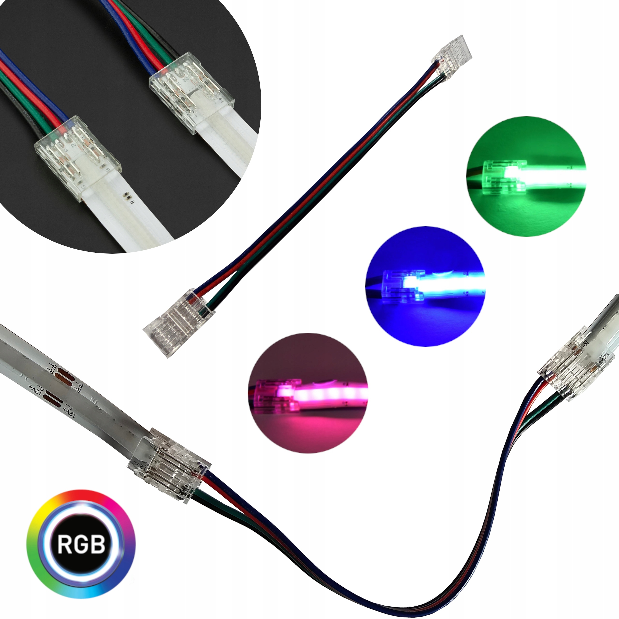 10x ZŁĄCZKA DO TAŚM LED COB RGB 10mm KĄTOWA NAROŻNA DWUSTRONNA NEON CLIPS