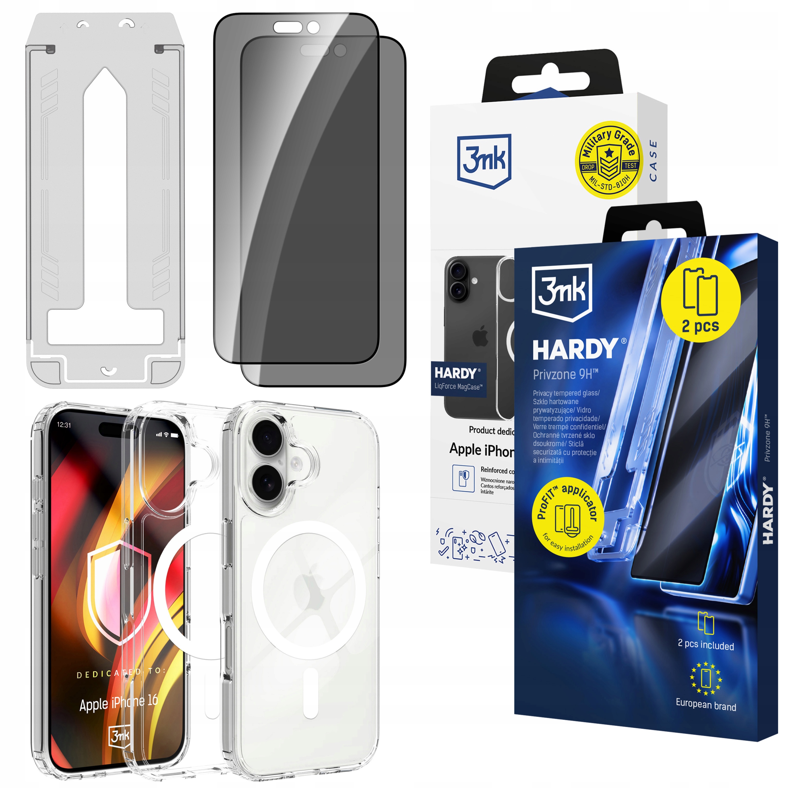 2x Tvrzené sklo na ochranu soukromí pouzdro 3mk Hardy pro Apple iPhone 16