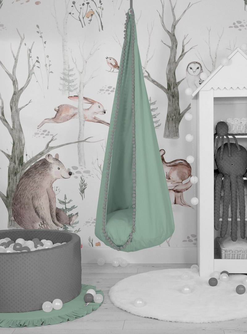 Wisząca huśtawka dla dziecka hamak kokon szałwia My Sweet Baby dom ogród