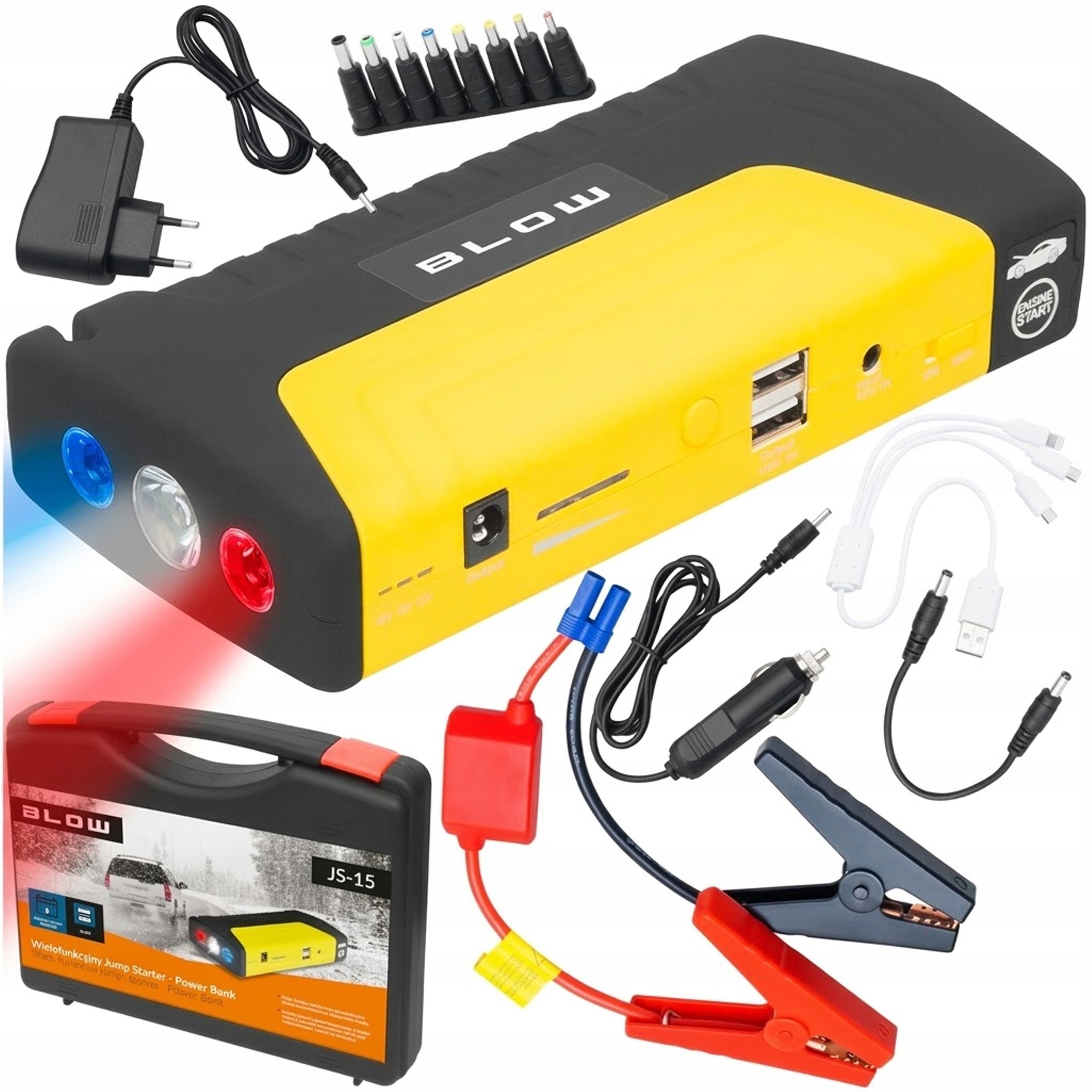 Jump Starter Startovací Booster Powerbanka Svítilna Kladivo Kabely Sada 12800 mAh