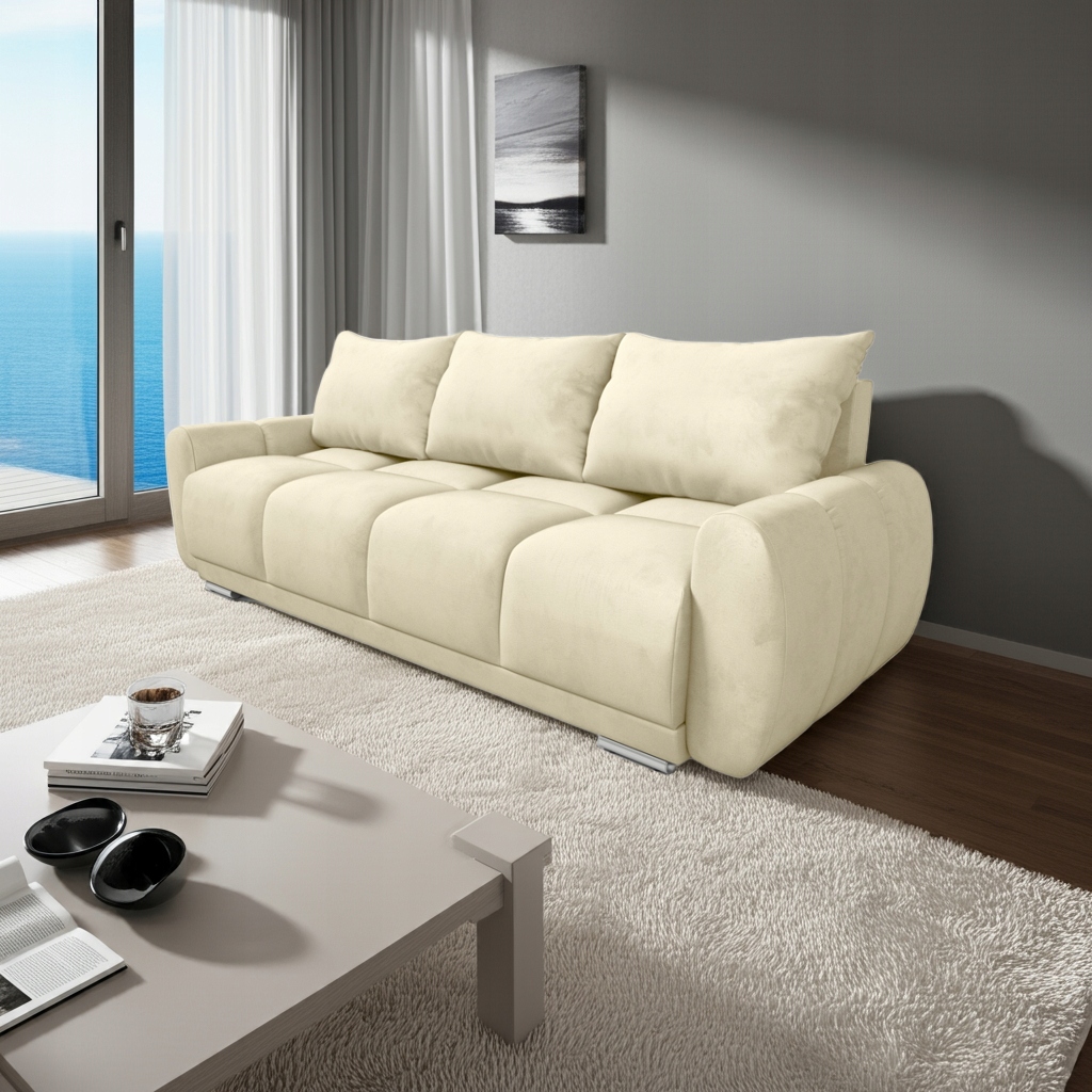 Béžová Rozkládací Pohovka Do Obývacího Pokoje Honey Kontejner Velur