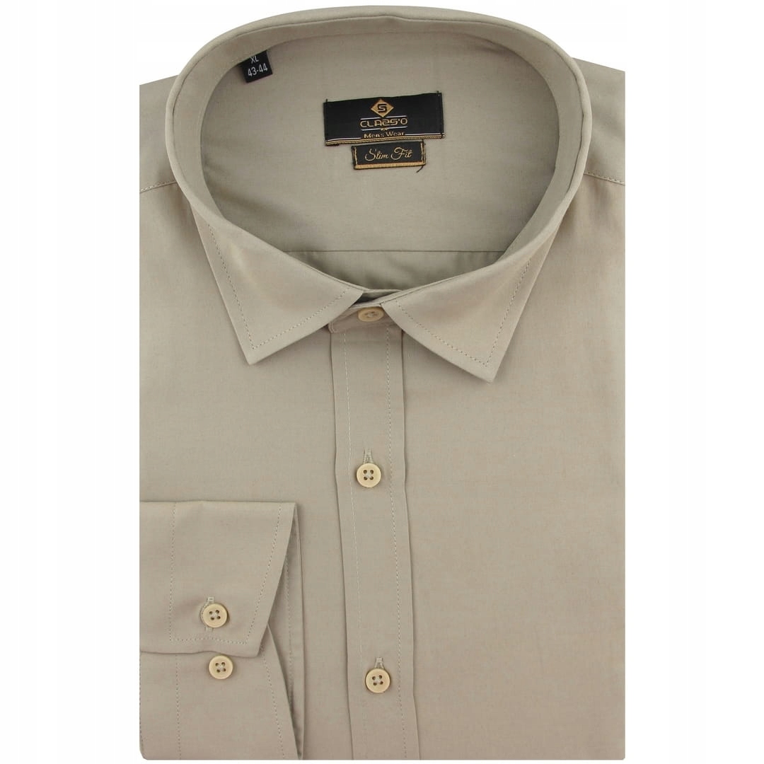 Koszula Męska Wizytowa do garnituru beżowa Slim Fit J380