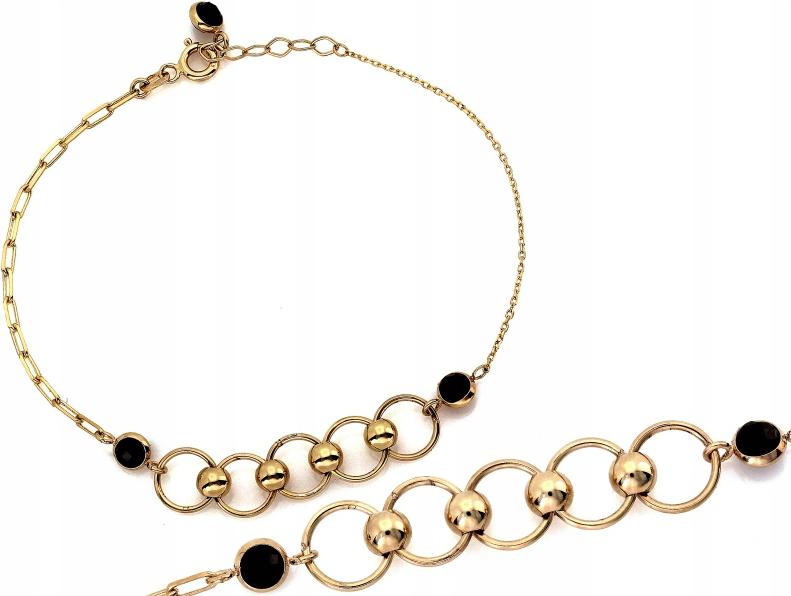 Zlatý náramek 585 s černými zirkony a kroužky r19 dárek 14k